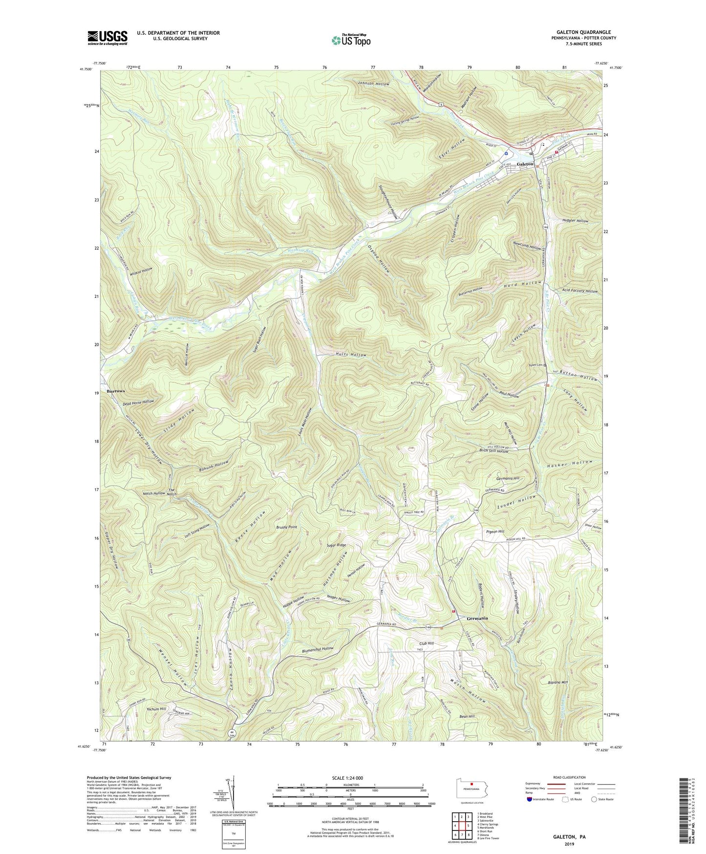 Galeton Pennsylvania US Topo Map Image