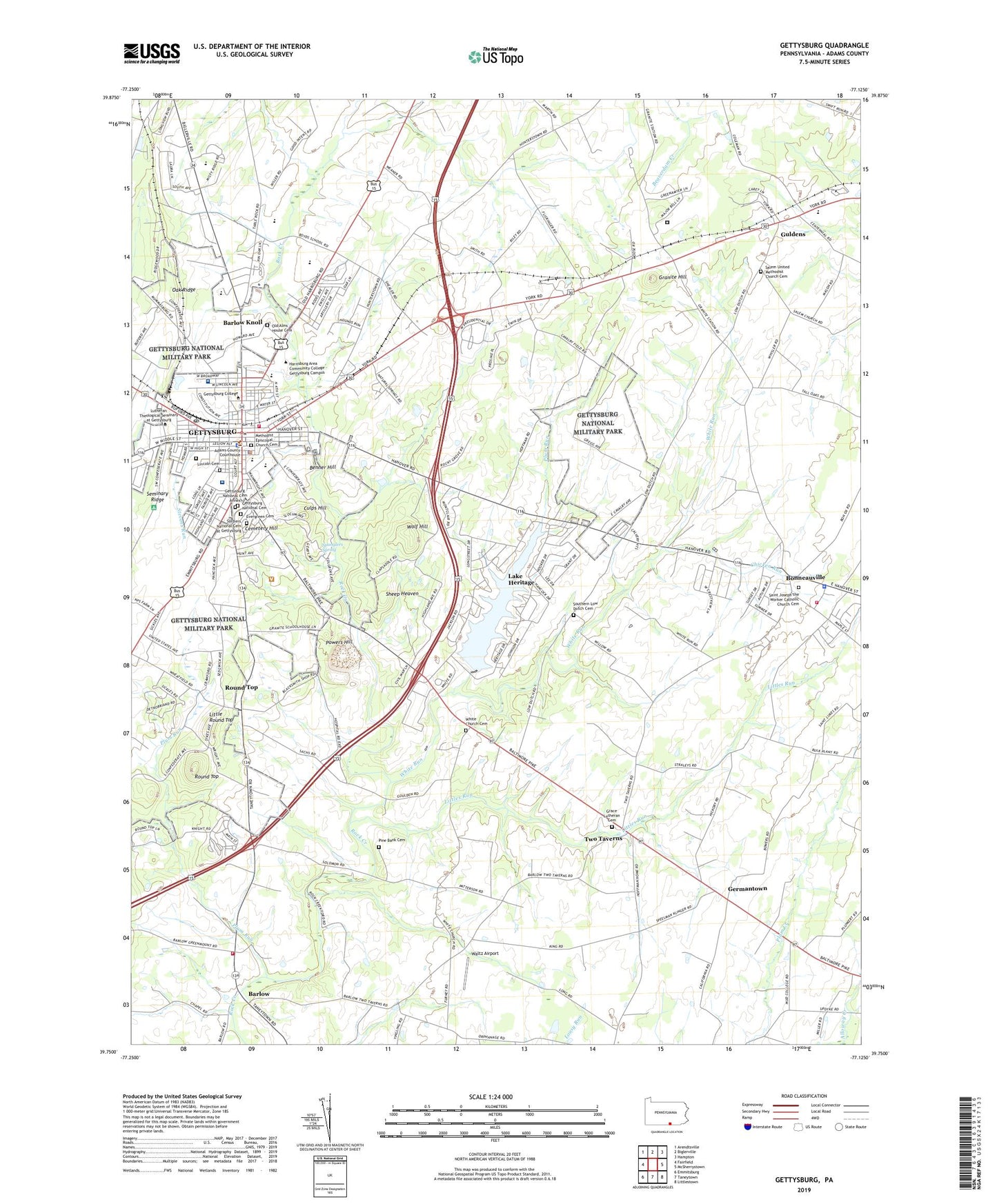 Gettysburg Pennsylvania US Topo Map Image