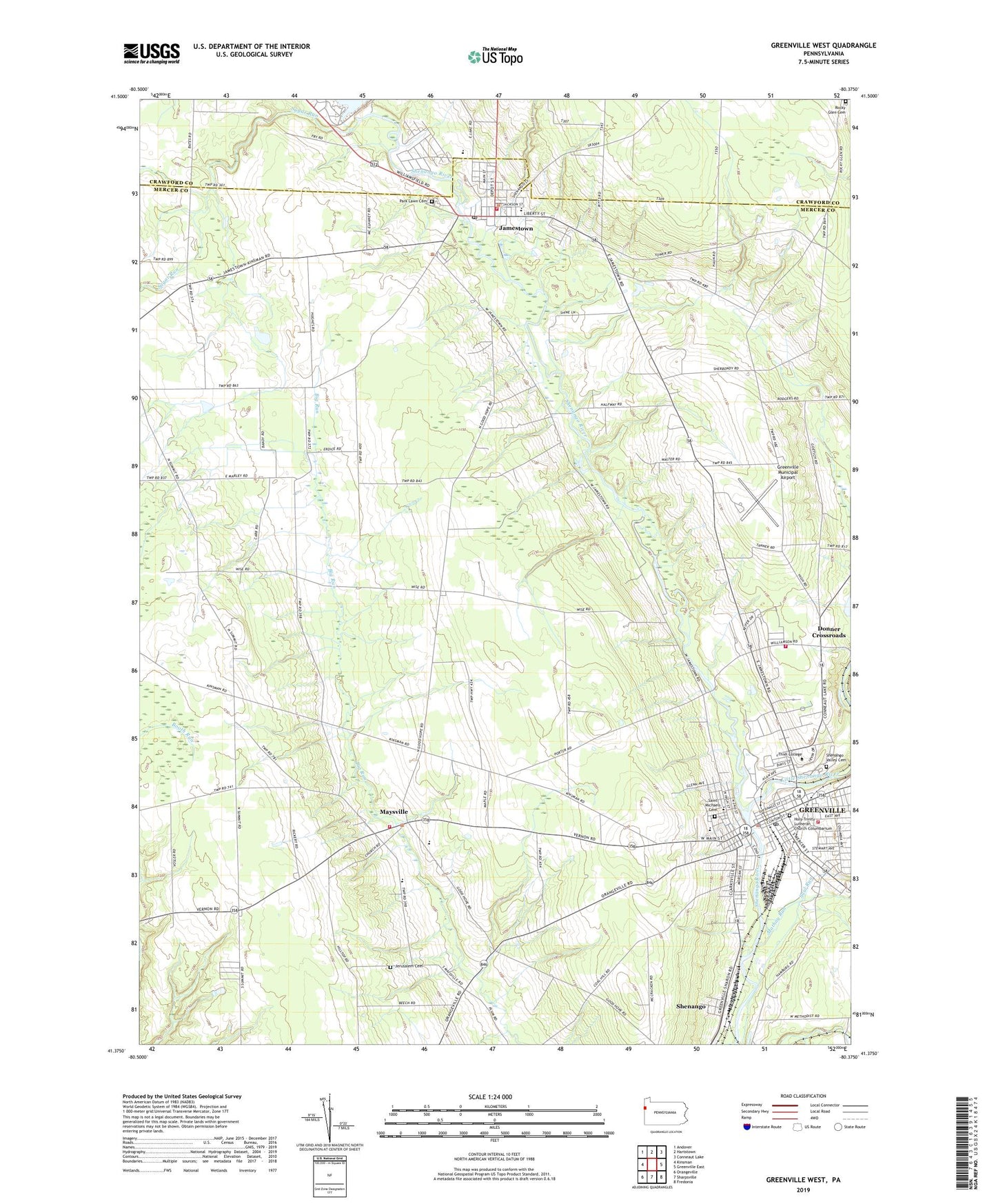 Greenville West Pennsylvania US Topo Map Image