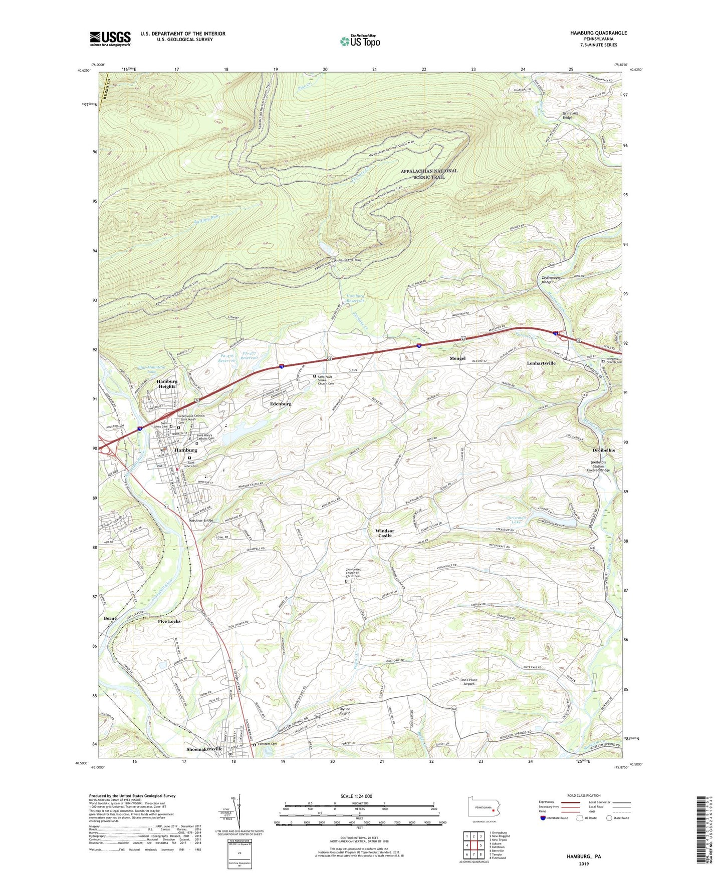Hamburg Pennsylvania US Topo Map Image