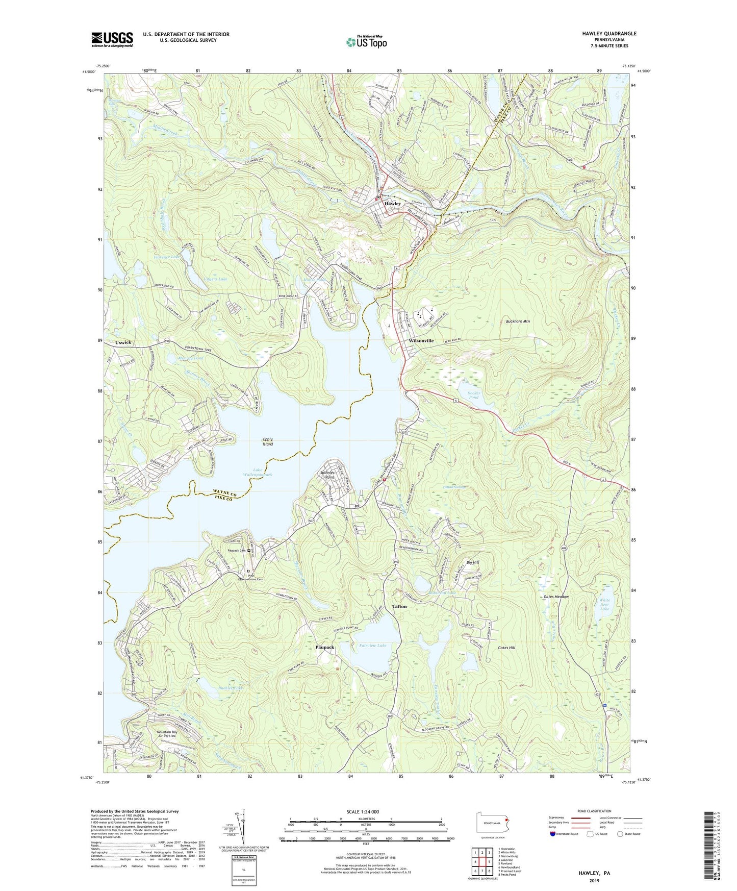 Hawley Pennsylvania US Topo Map Image