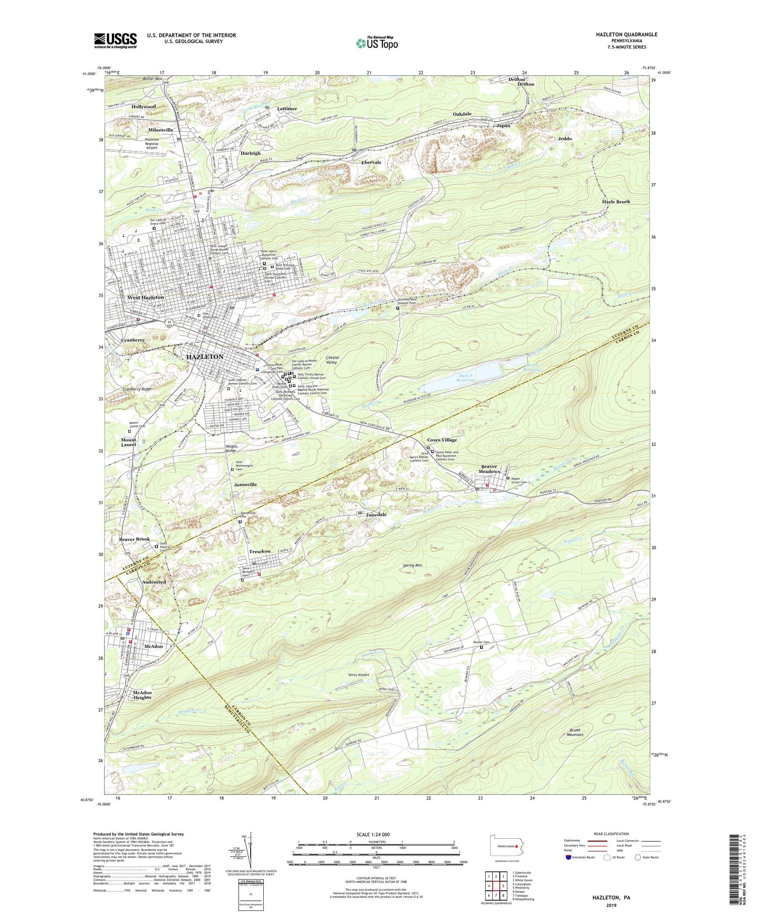 Hazleton Pennsylvania US Topo Map Image