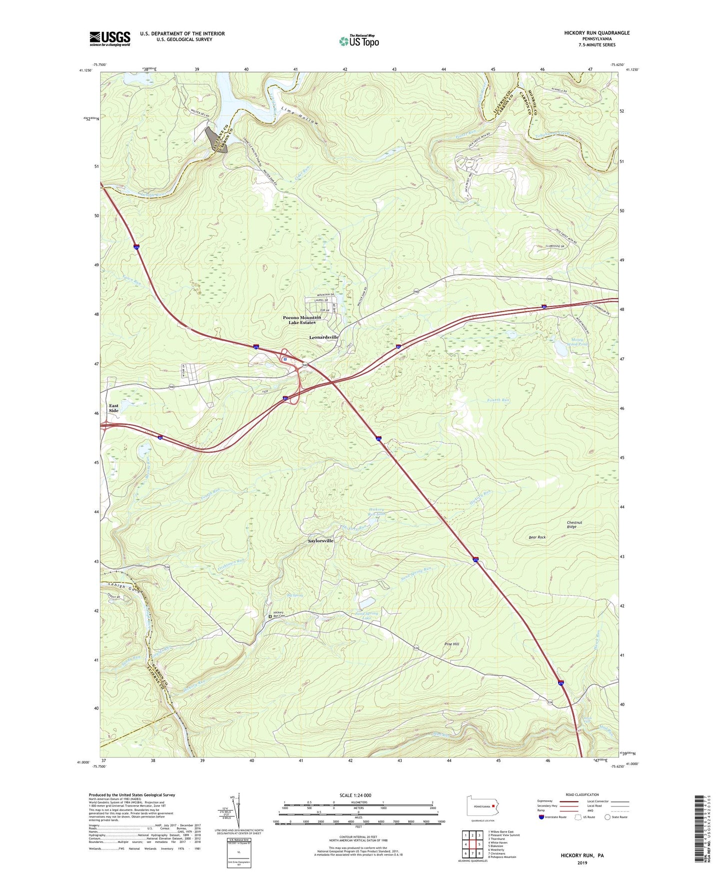 Hickory Run Pennsylvania US Topo Map Image