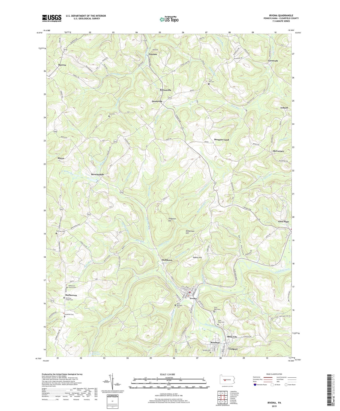 Irvona Pennsylvania US Topo Map Image
