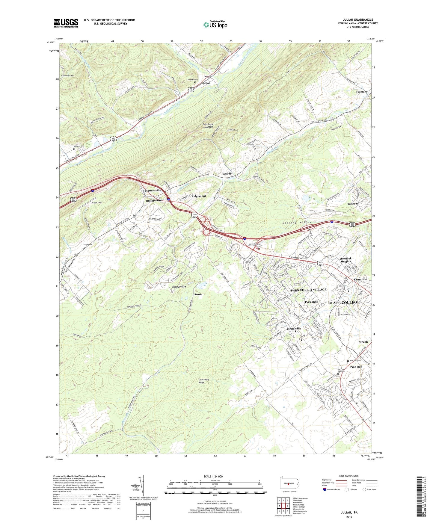 Julian Pennsylvania US Topo Map Image
