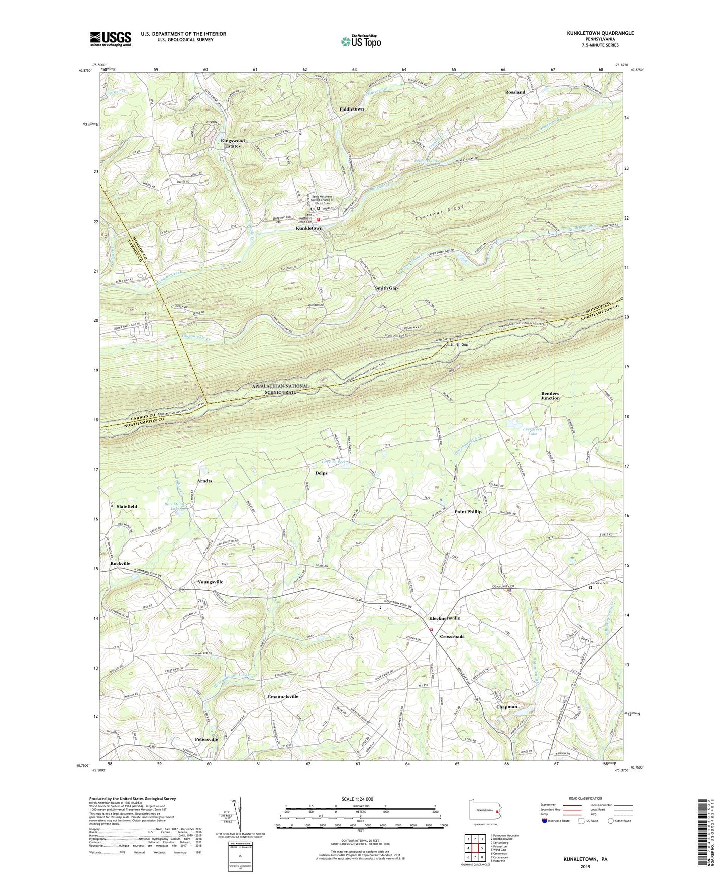 Kunkletown Pennsylvania US Topo Map Image