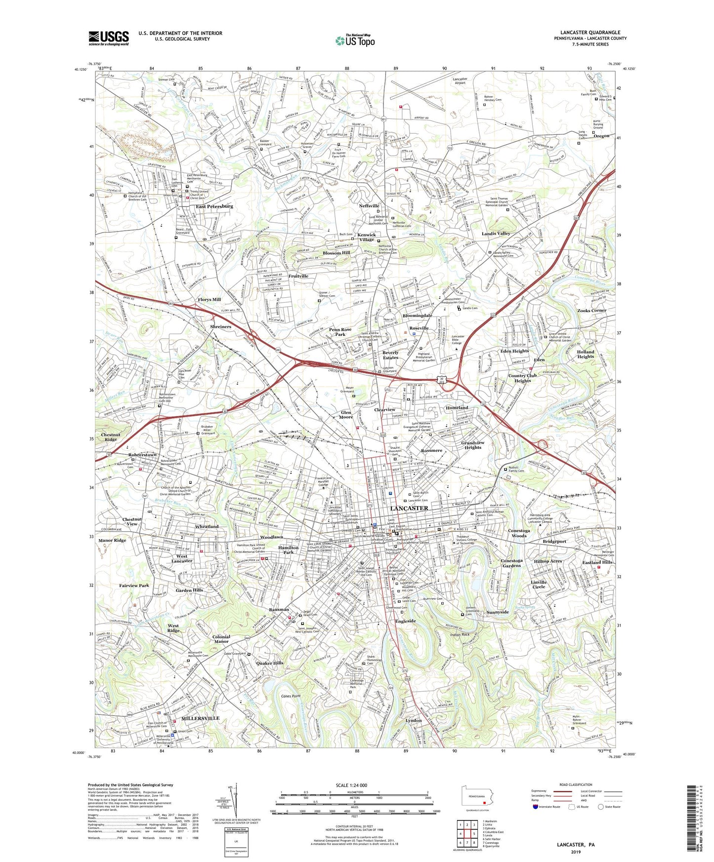 Lancaster Pennsylvania US Topo Map Image