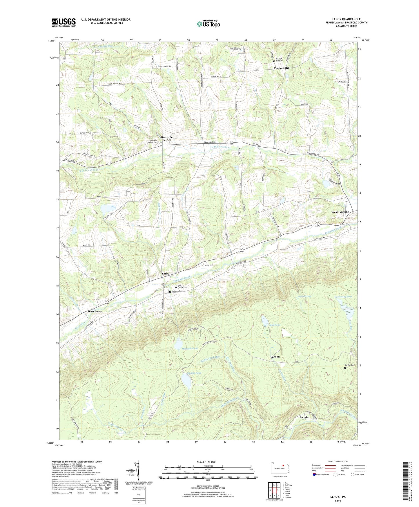 Leroy Pennsylvania US Topo Map Image