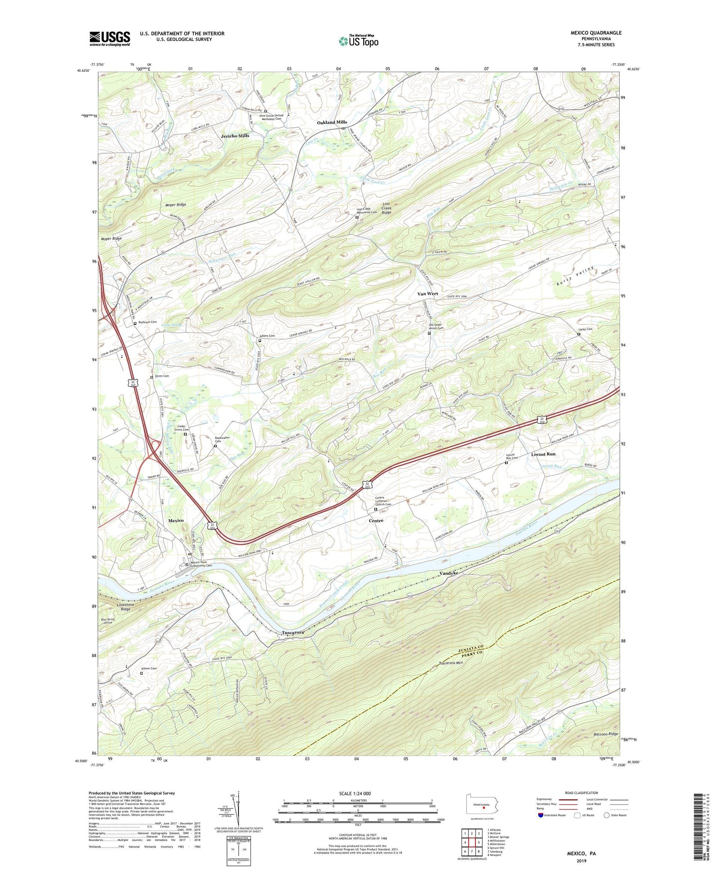 Mexico Pennsylvania US Topo Map Image