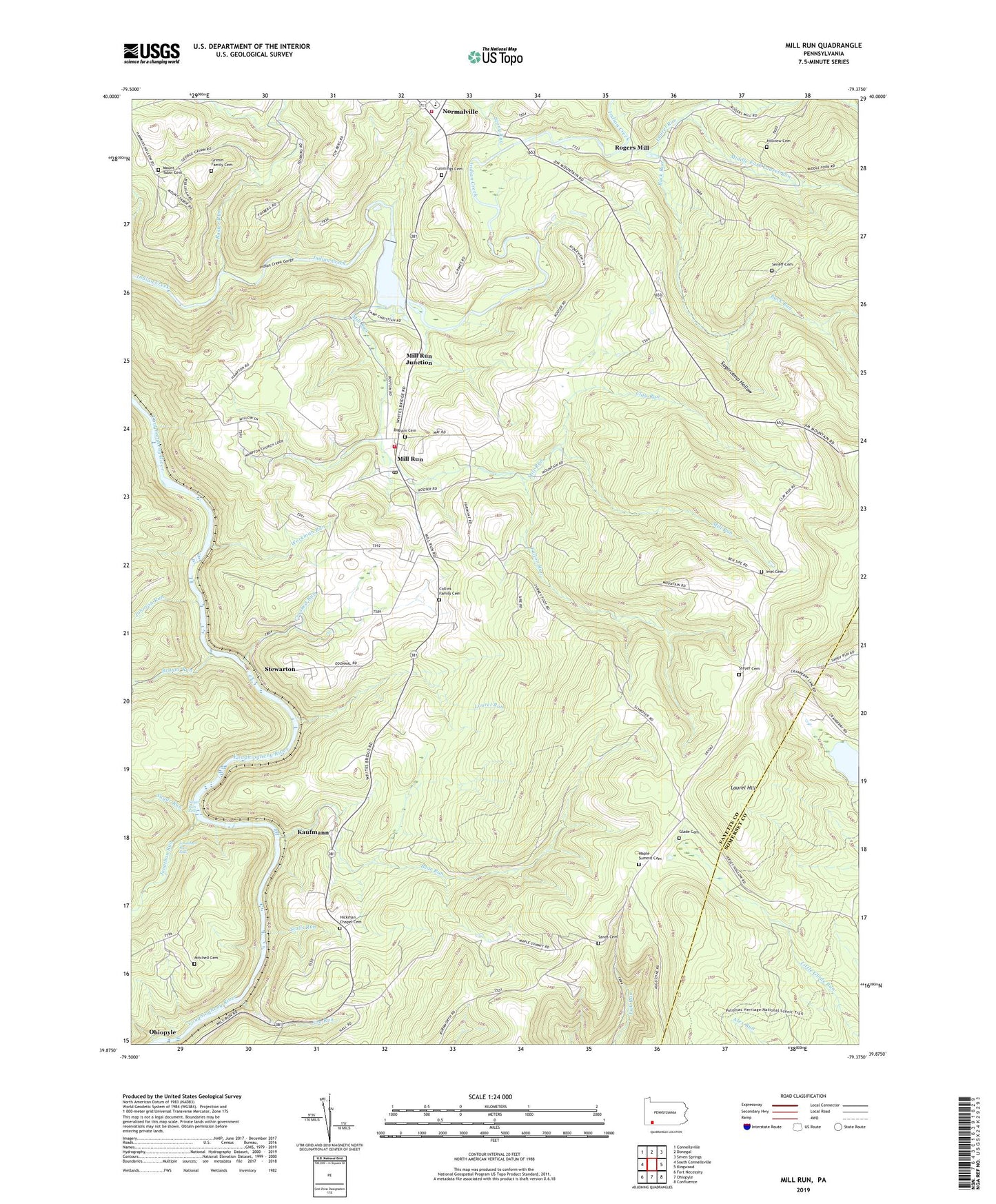 Mill Run Pennsylvania US Topo Map Image