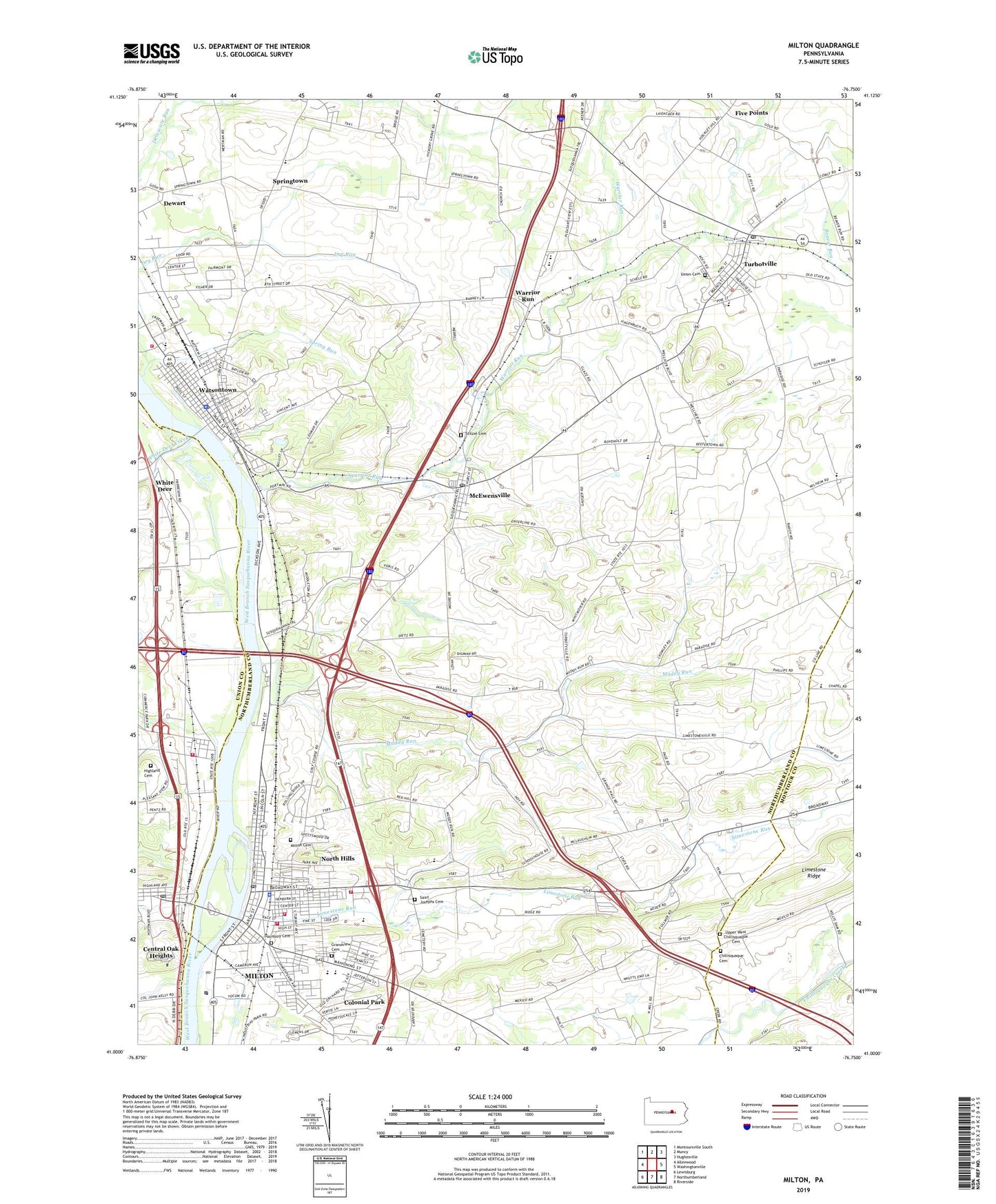 Milton Pennsylvania US Topo Map Image