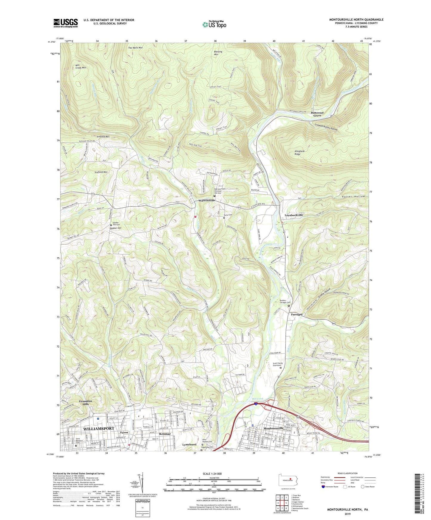 Montoursville North Pennsylvania US Topo Map Image