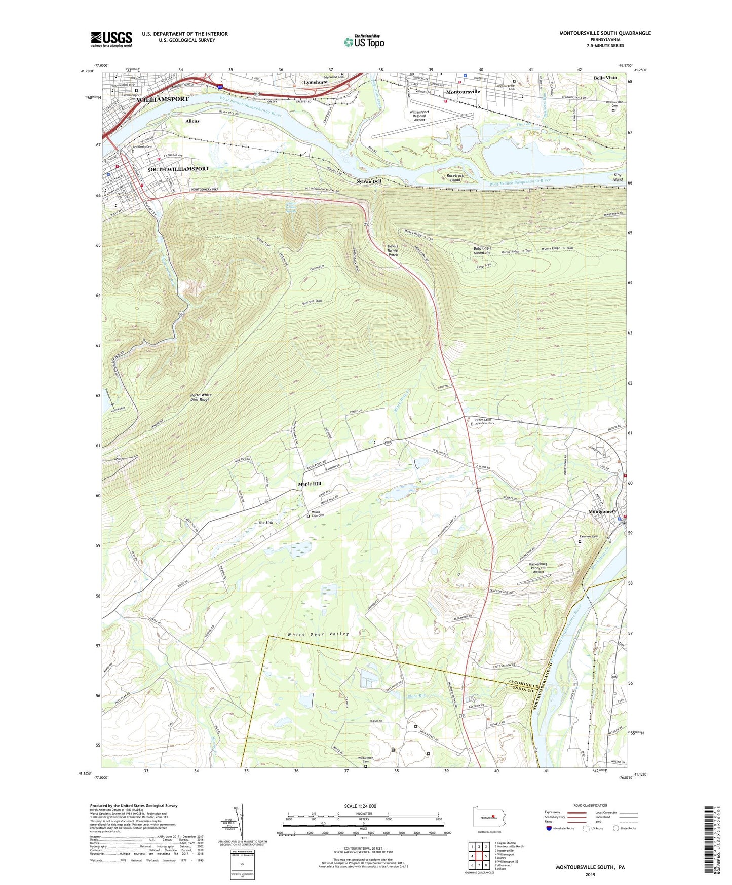 Montoursville South Pennsylvania US Topo Map Image