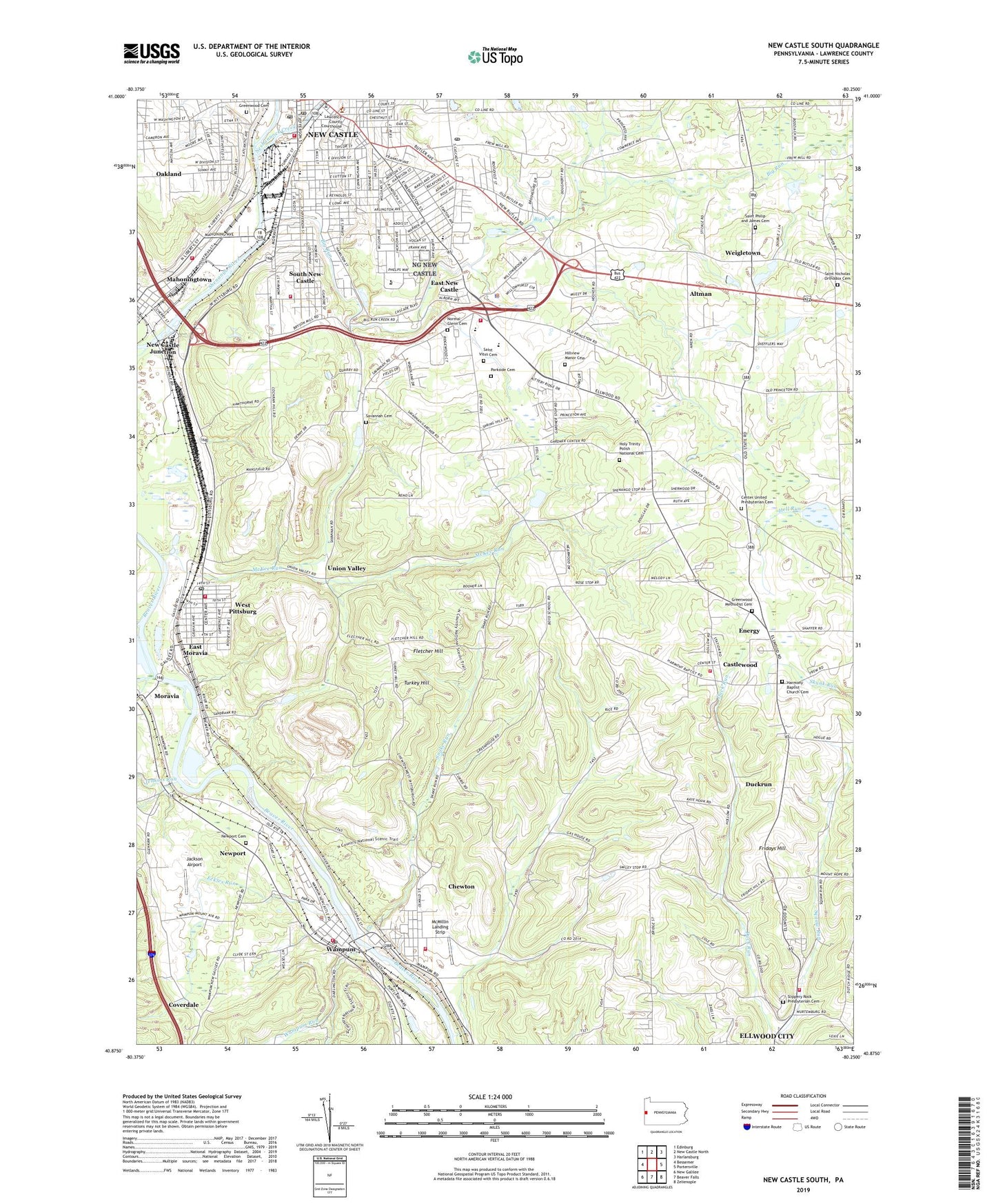 New Castle South Pennsylvania US Topo Map Image