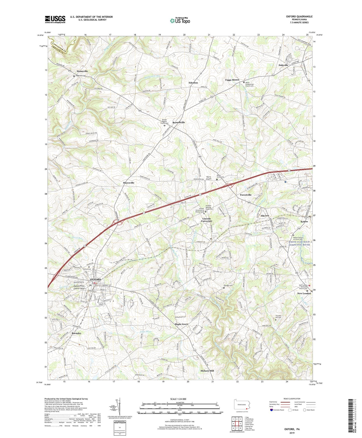 Oxford Pennsylvania US Topo Map Image