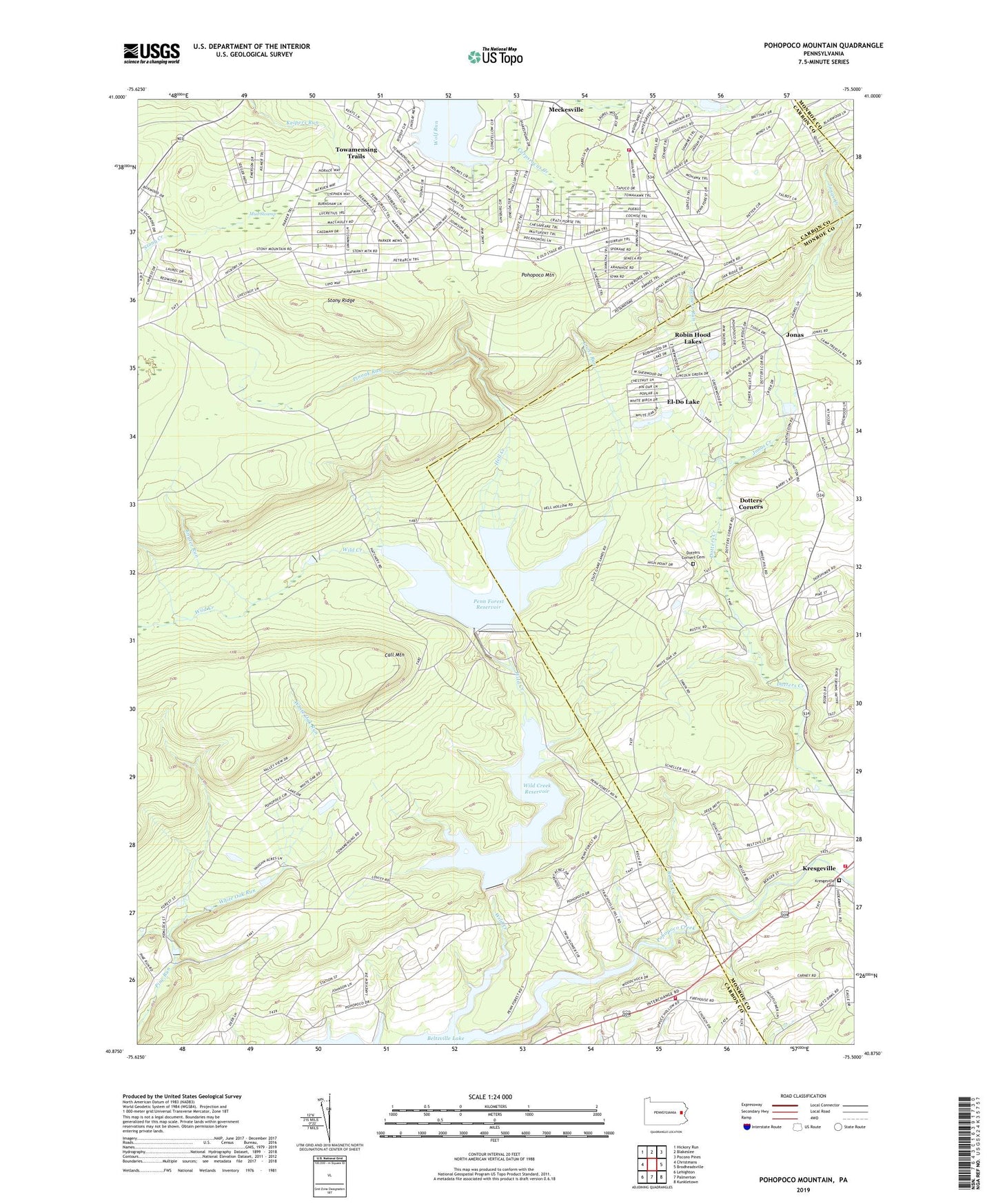 Pohopoco Mountain Pennsylvania US Topo Map Image