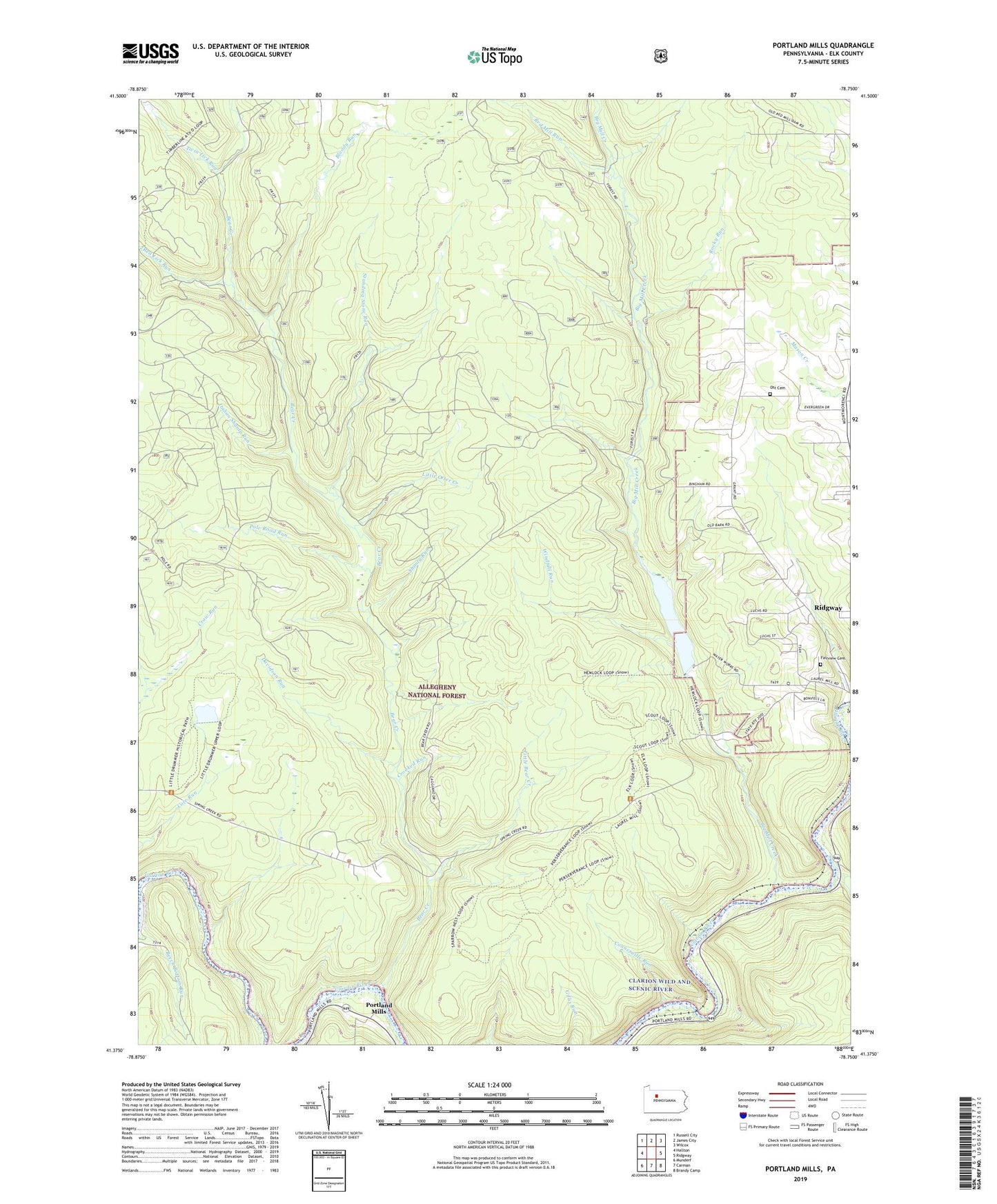 Portland Mills Pennsylvania US Topo Map Image