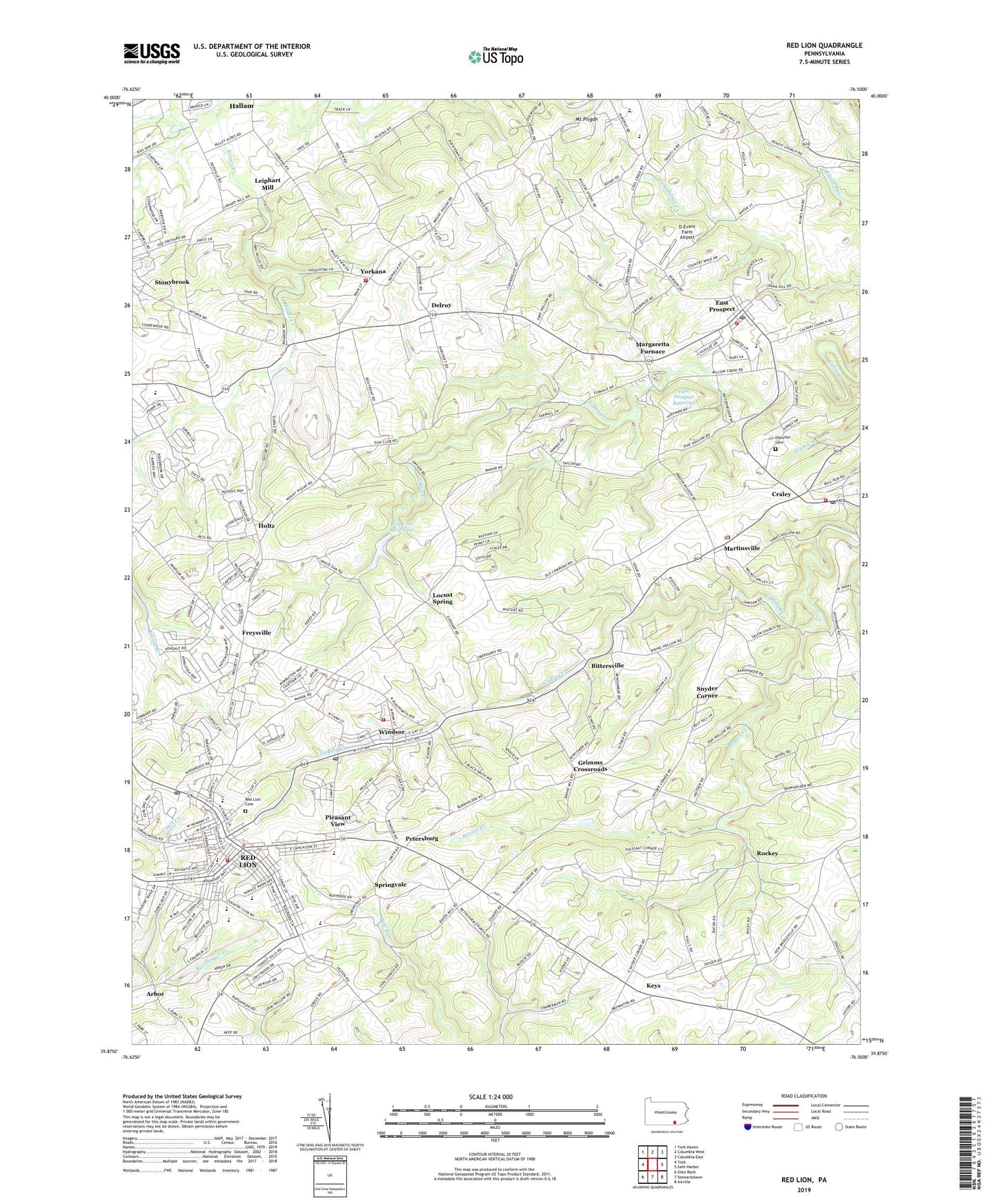 Red Lion Pennsylvania US Topo Map Image