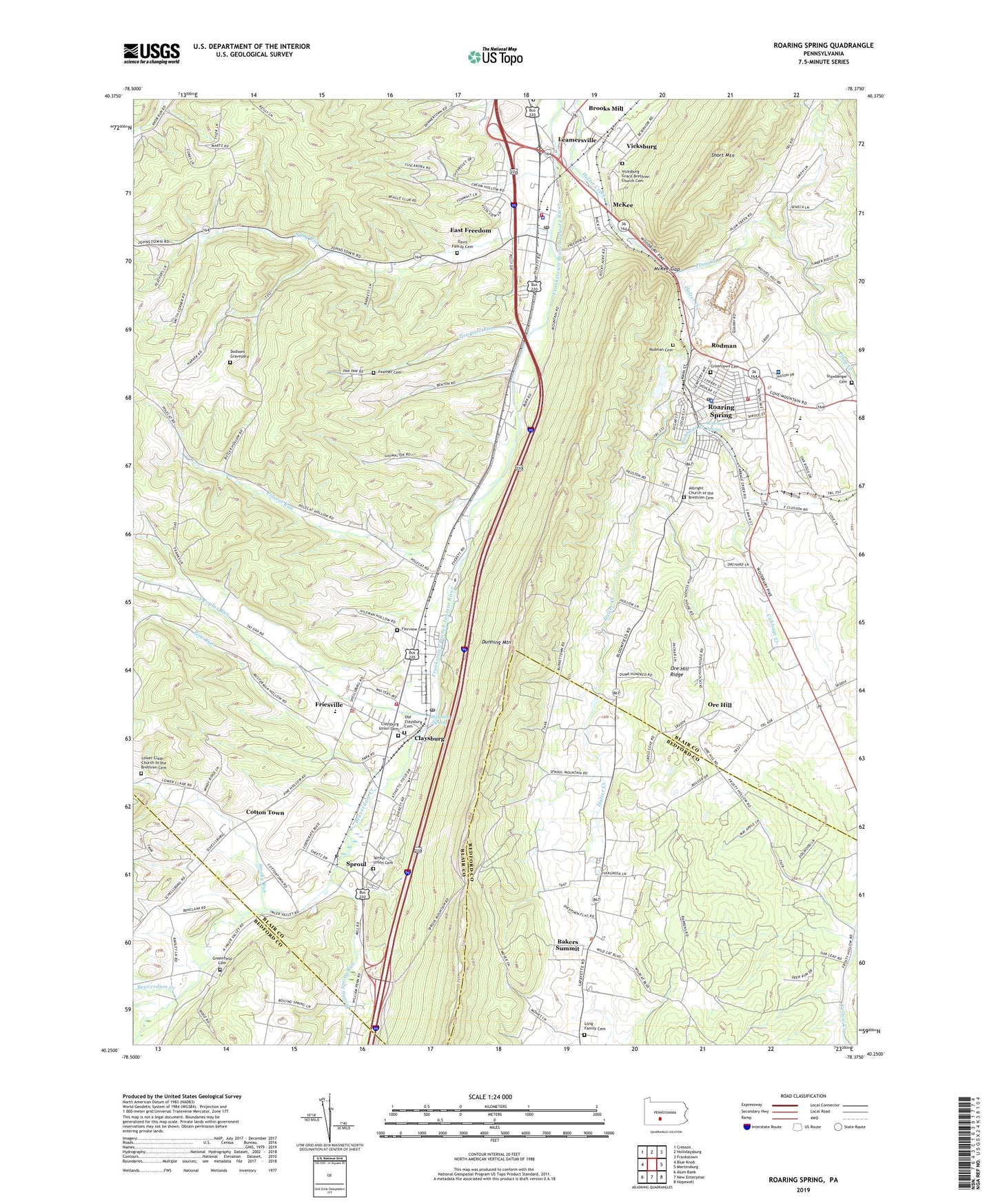 Roaring Spring Pennsylvania US Topo Map Image