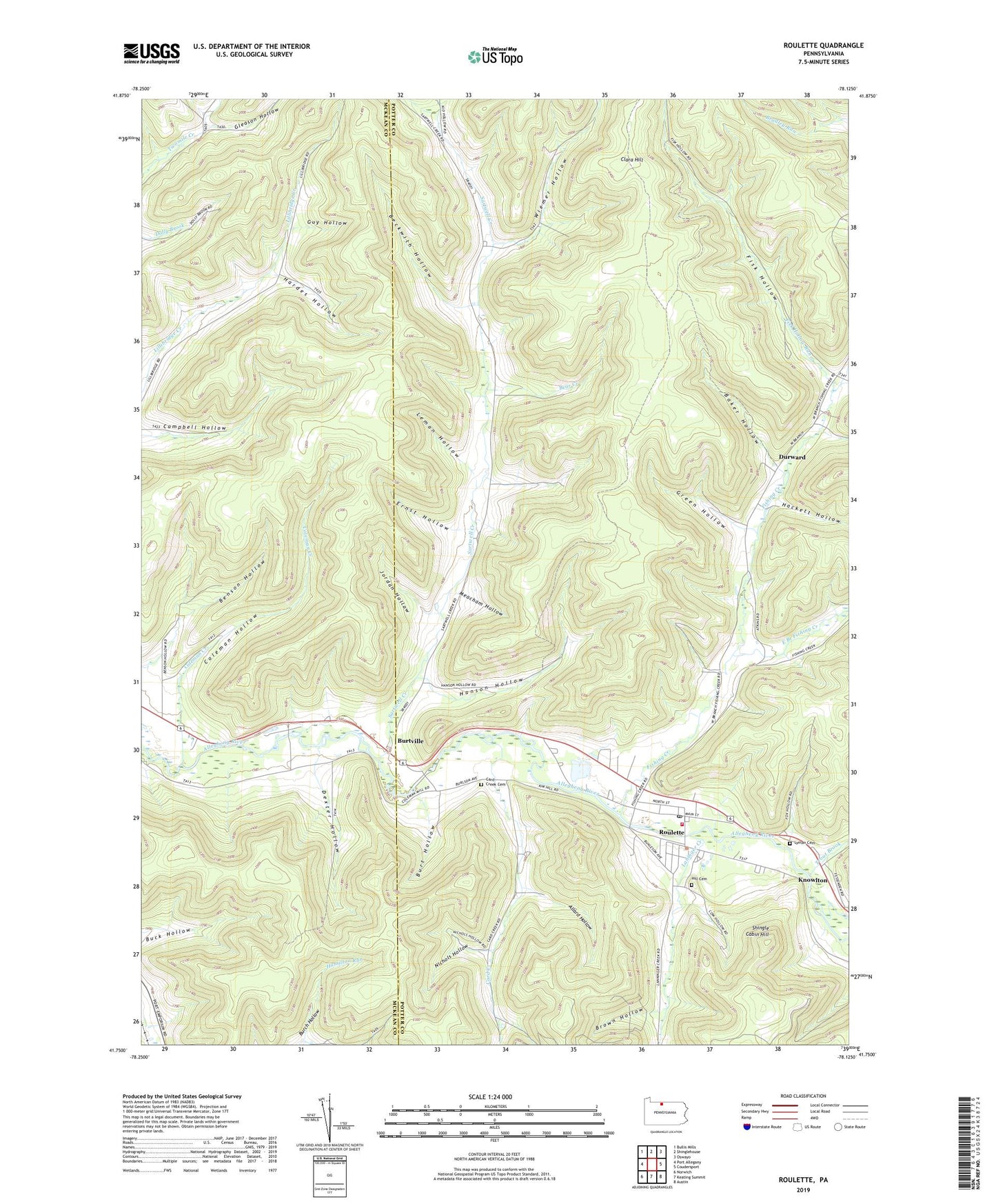 Roulette Pennsylvania US Topo Map Image