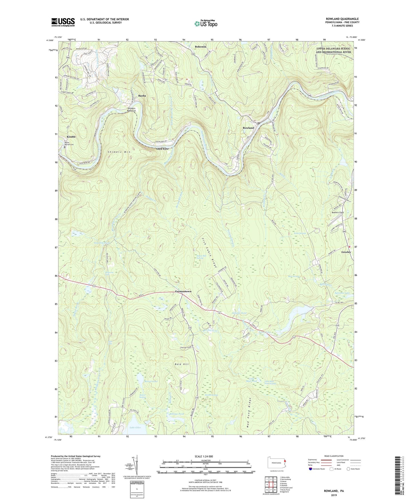 Rowland Pennsylvania US Topo Map Image