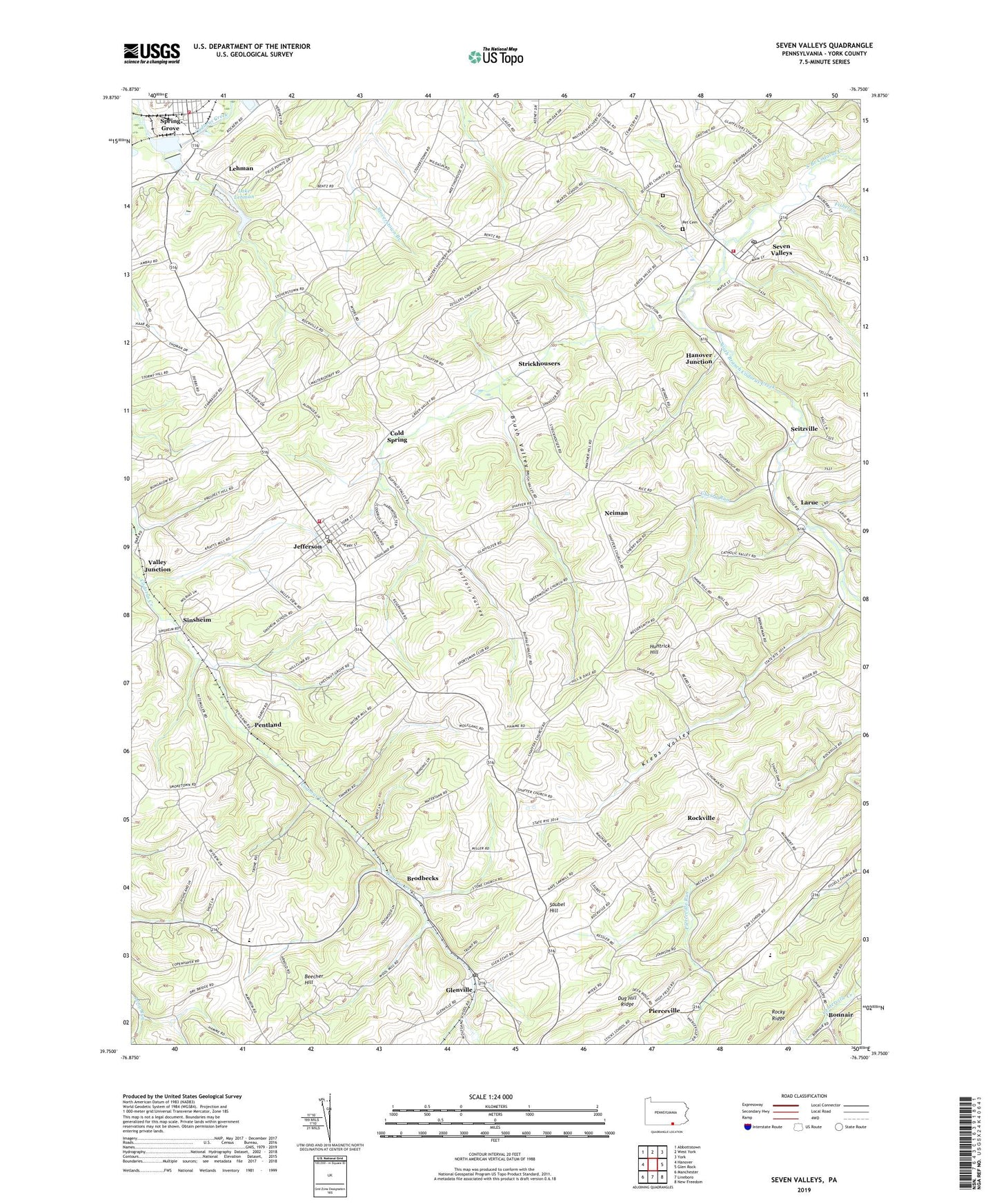 Seven Valleys Pennsylvania US Topo Map Image