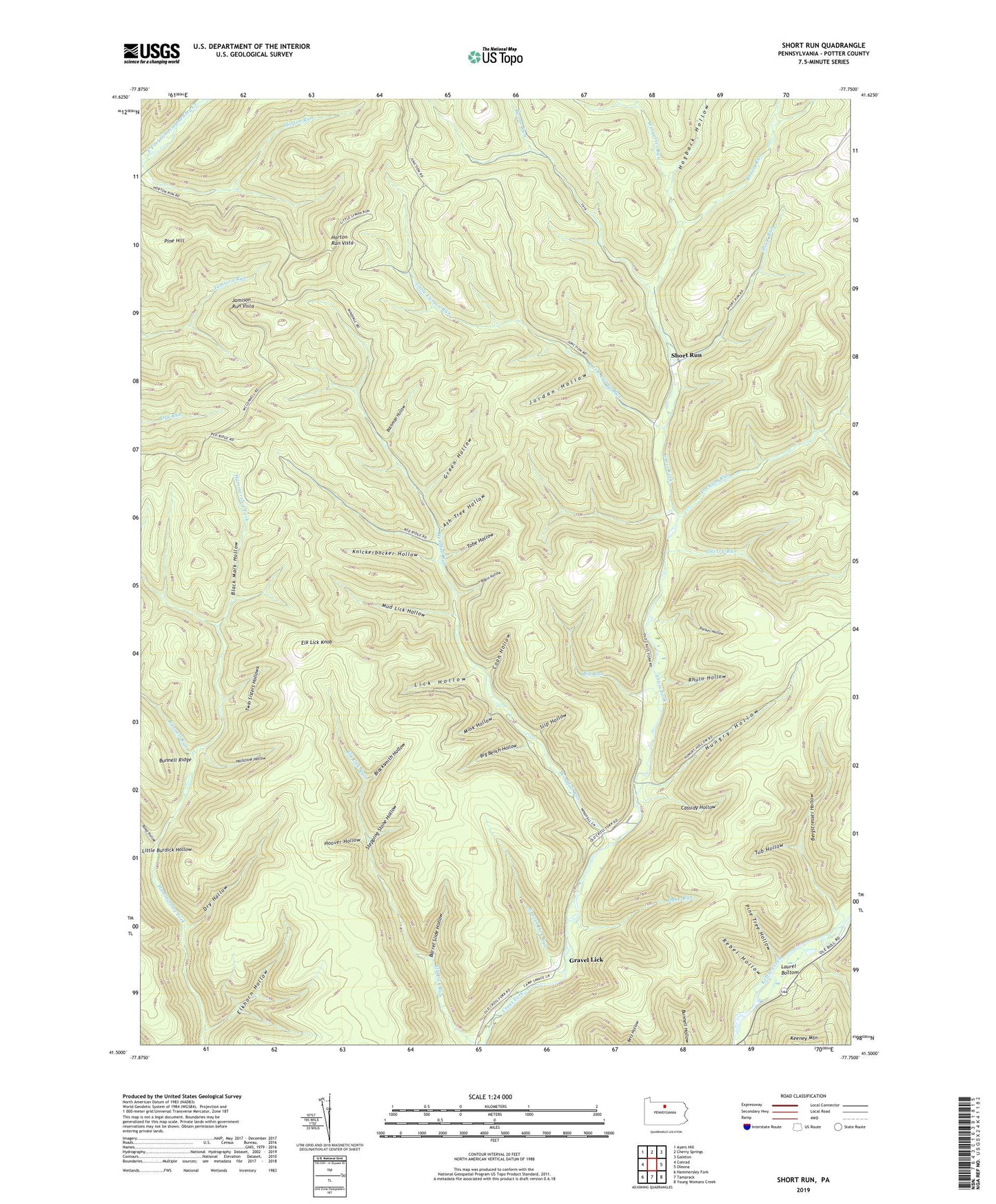 Short Run Pennsylvania US Topo Map Image