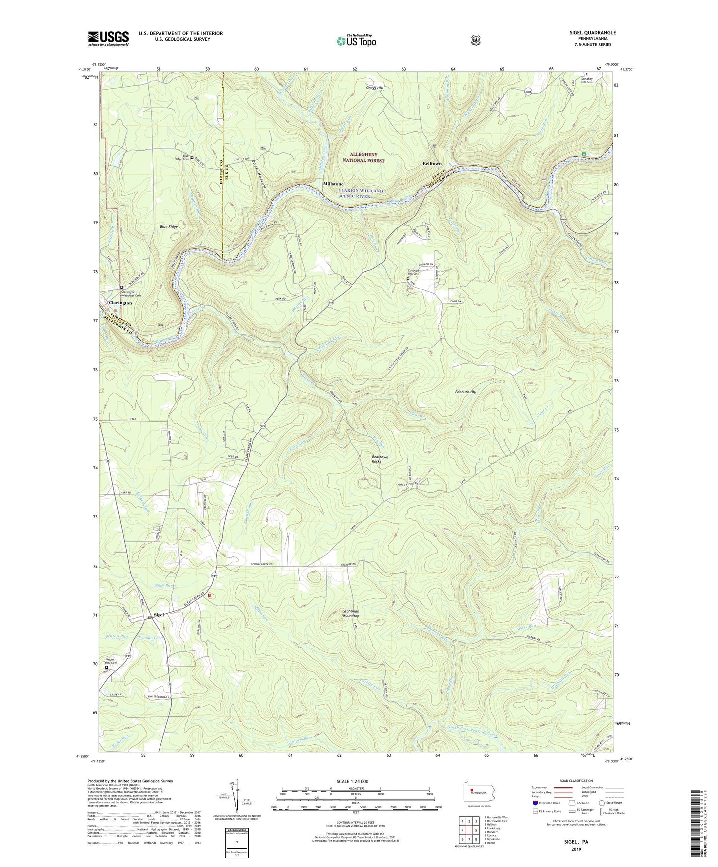 Sigel Pennsylvania US Topo Map Image