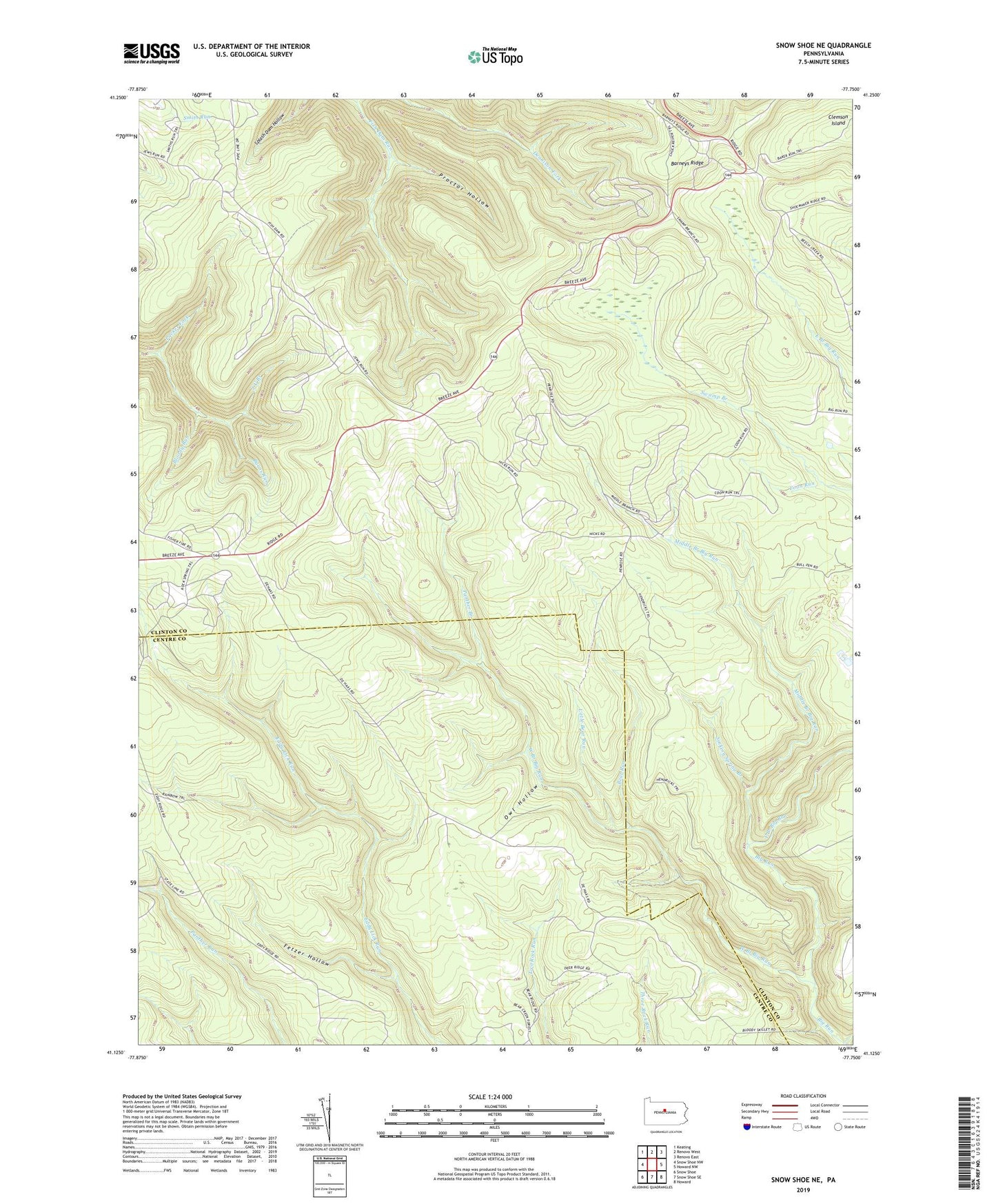 Snow Shoe NE Pennsylvania US Topo Map Image