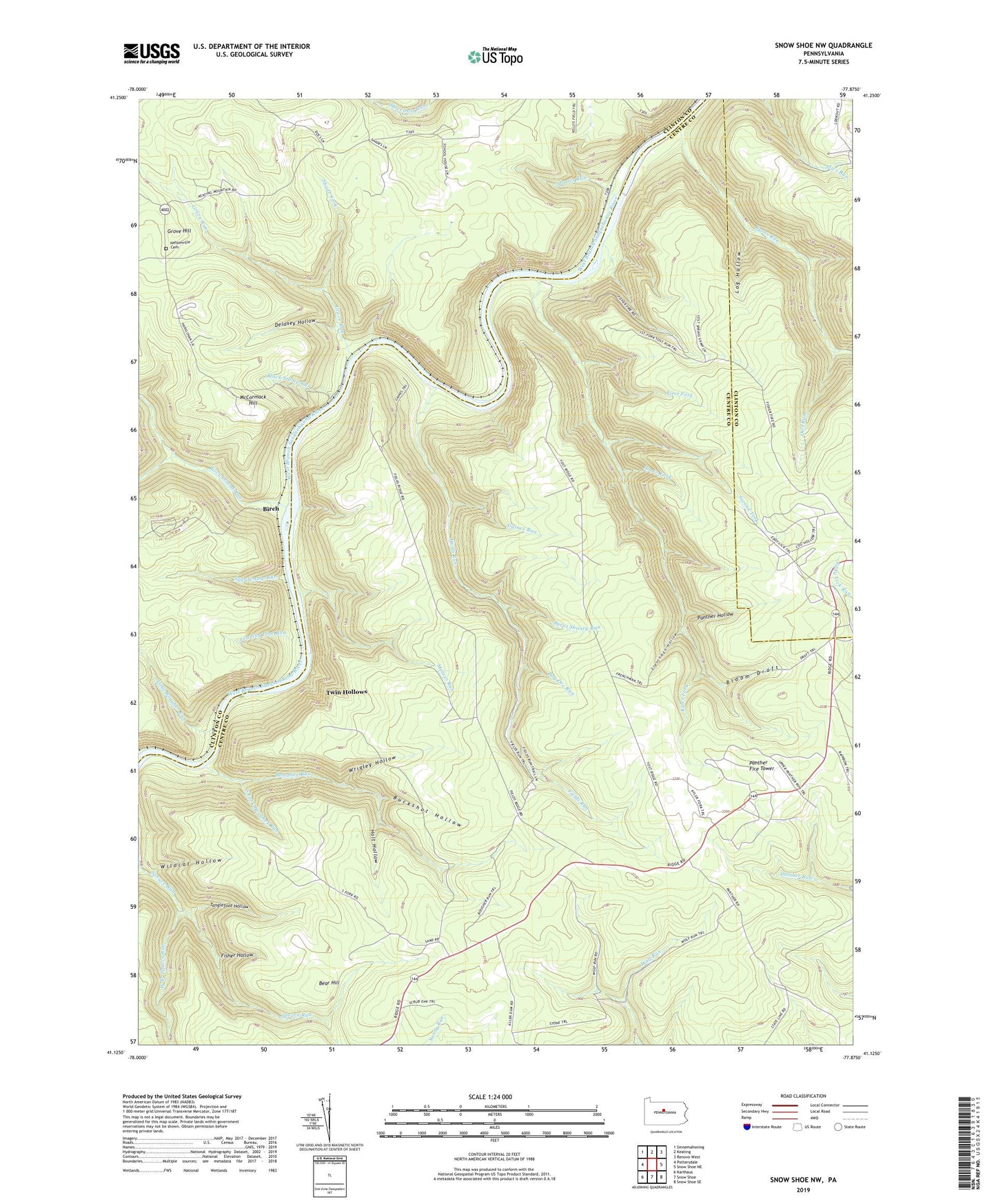 Snow Shoe NW Pennsylvania US Topo Map Image