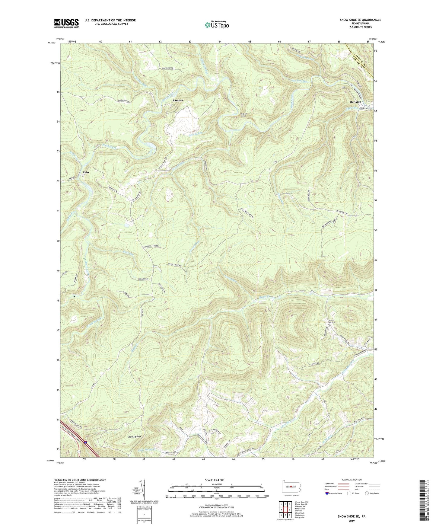 Snow Shoe SE Pennsylvania US Topo Map Image