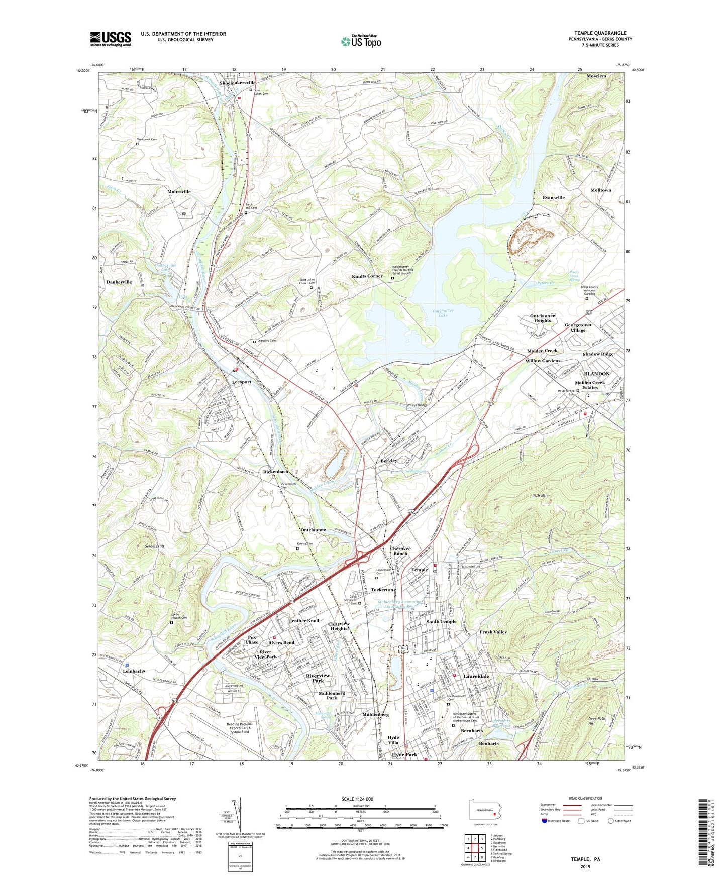 Temple Pennsylvania US Topo Map Image