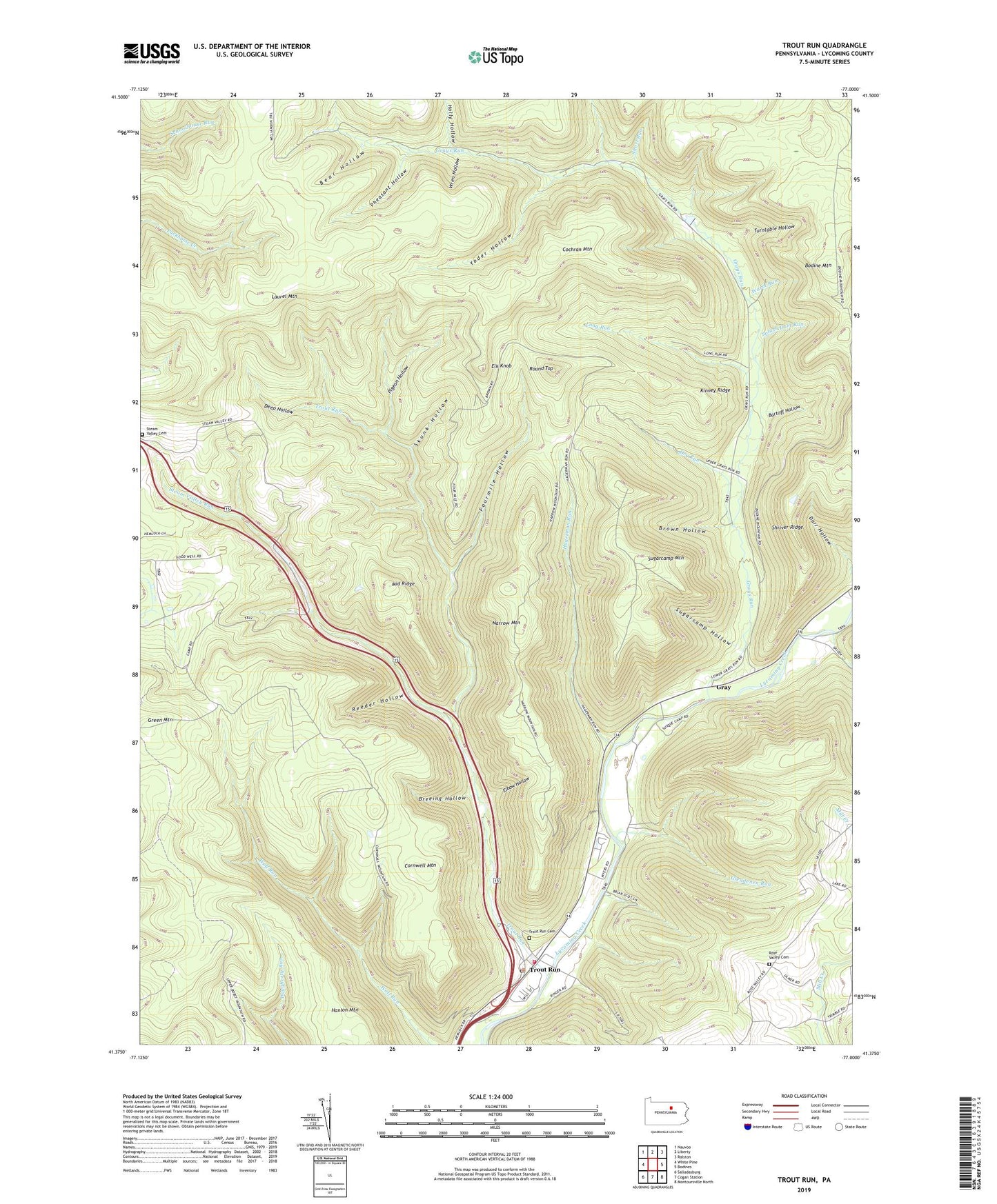 Trout Run Pennsylvania US Topo Map Image
