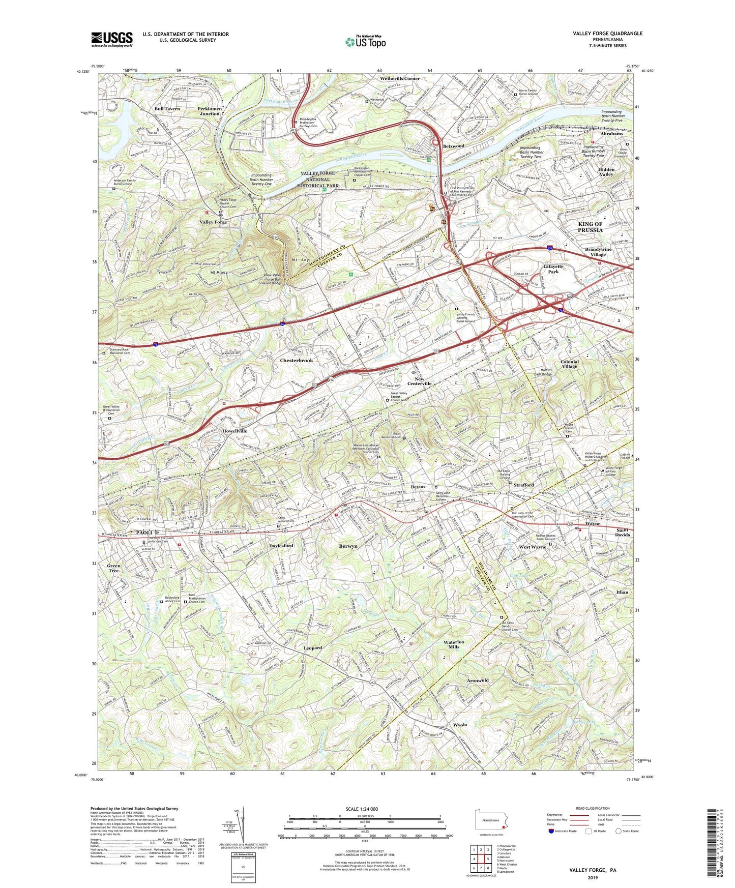 Valley Forge Pennsylvania US Topo Map Image