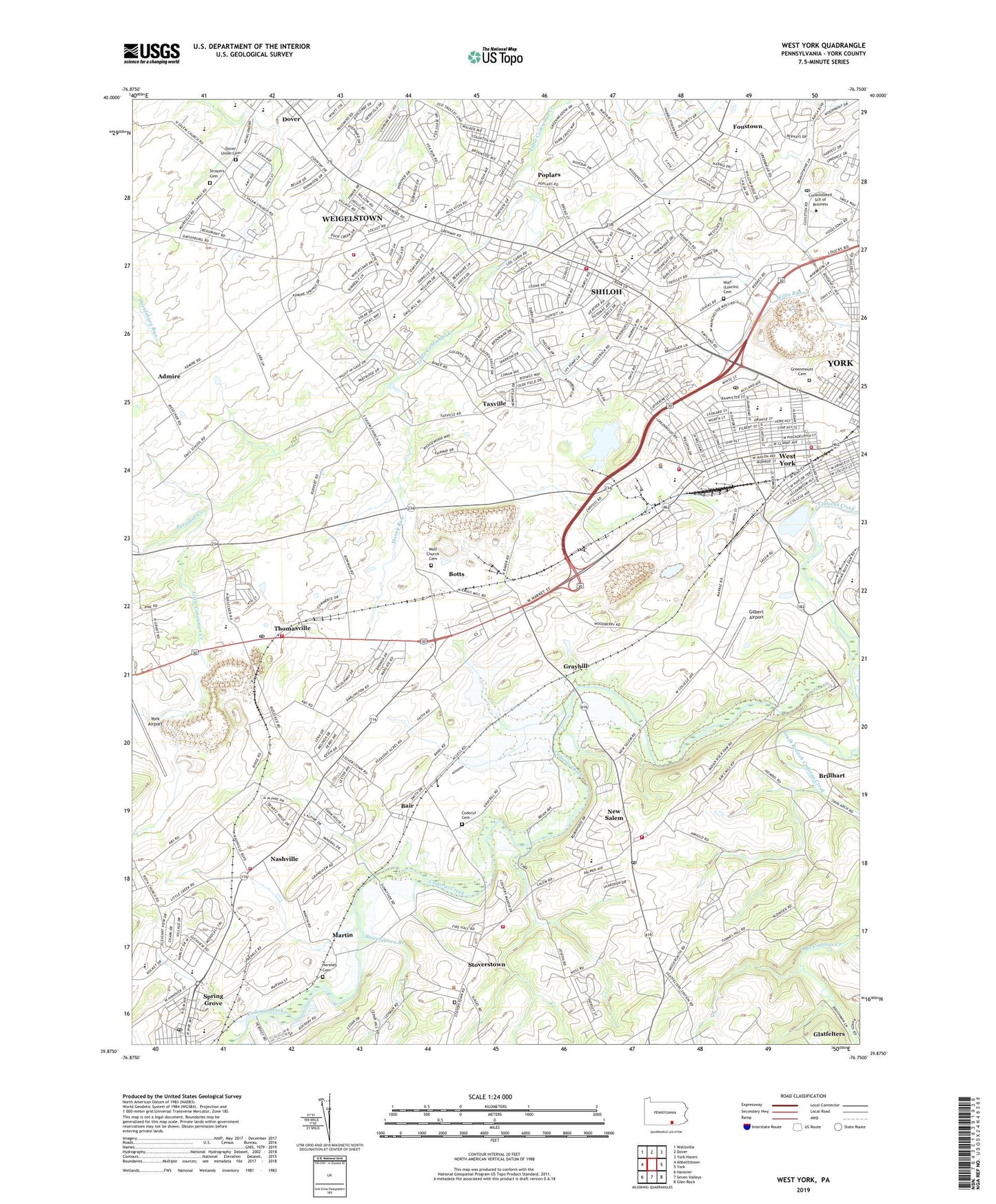 West York Pennsylvania US Topo Map Image