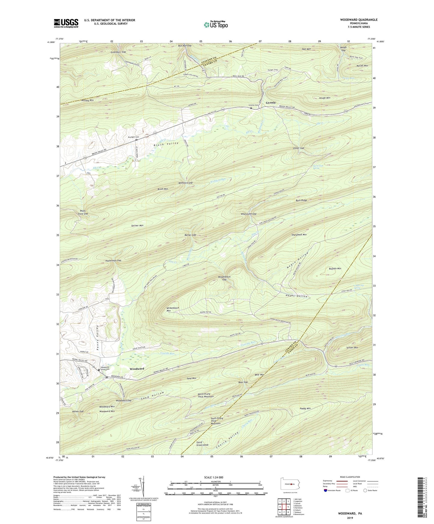 Woodward Pennsylvania US Topo Map Image