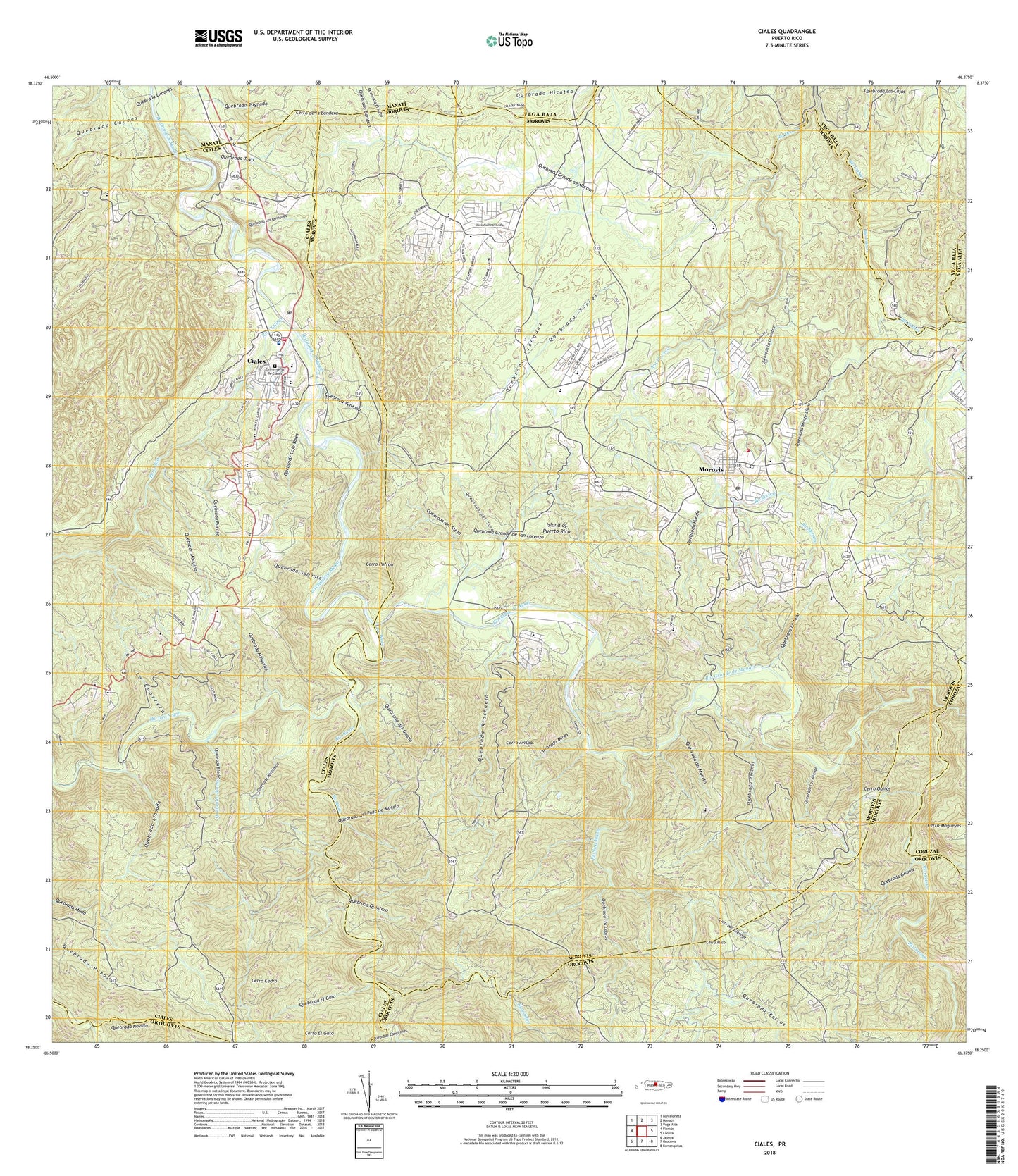 Ciales Puerto Rico US Topo Map Image