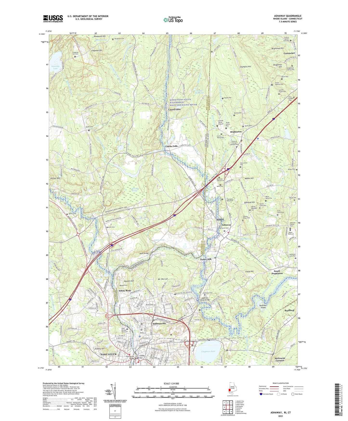 Ashaway Rhode Island US Topo Map Image