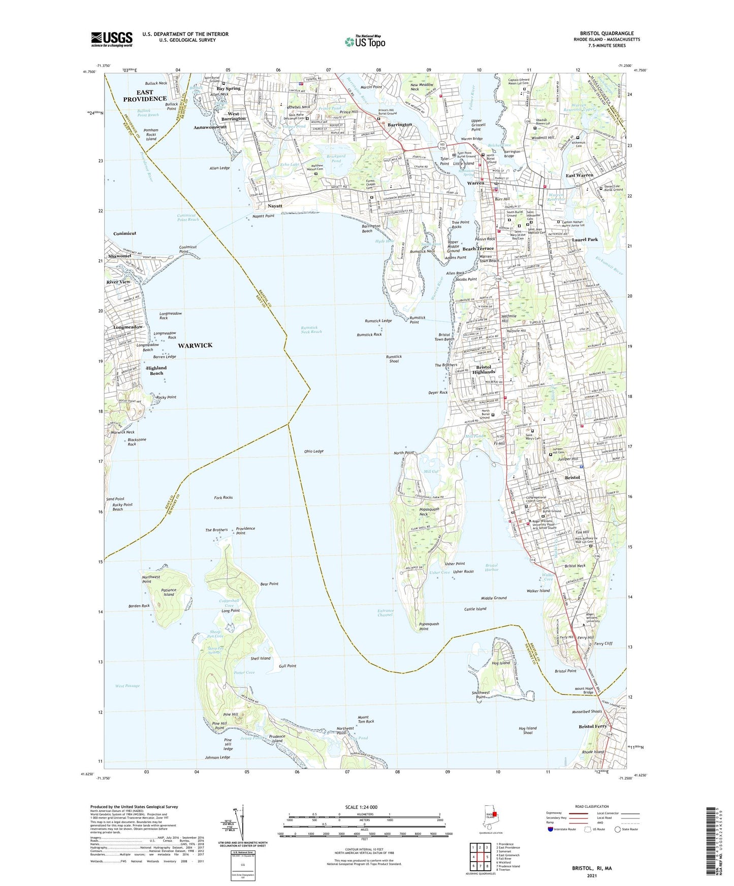 Bristol Rhode Island US Topo Map Image