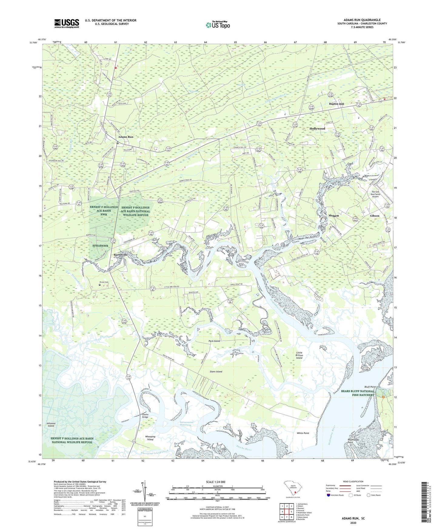 Adams Run South Carolina US Topo Map Image