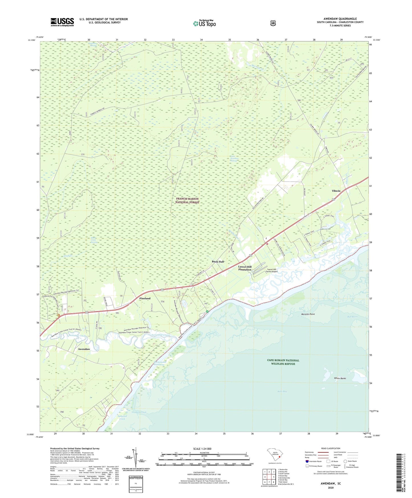 Awendaw South Carolina US Topo Map Image