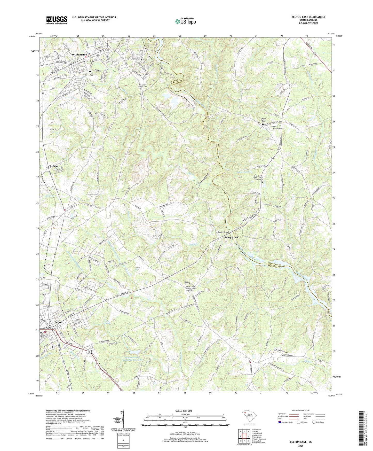 Belton East South Carolina US Topo Map Image