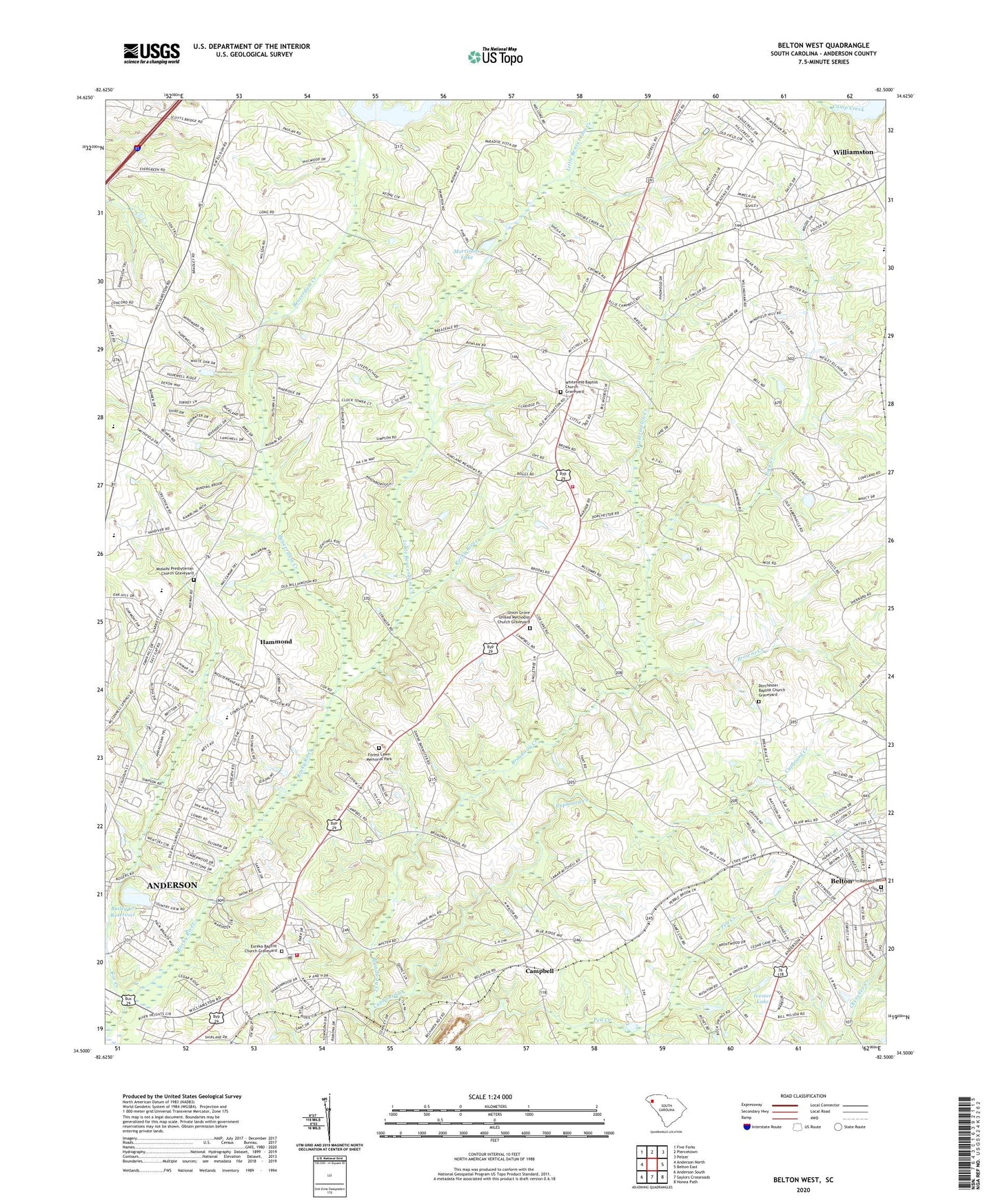 Belton West South Carolina US Topo Map Image