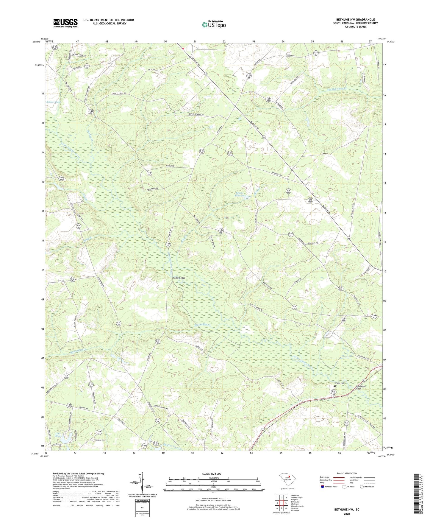 Bethune NW South Carolina US Topo Map Image
