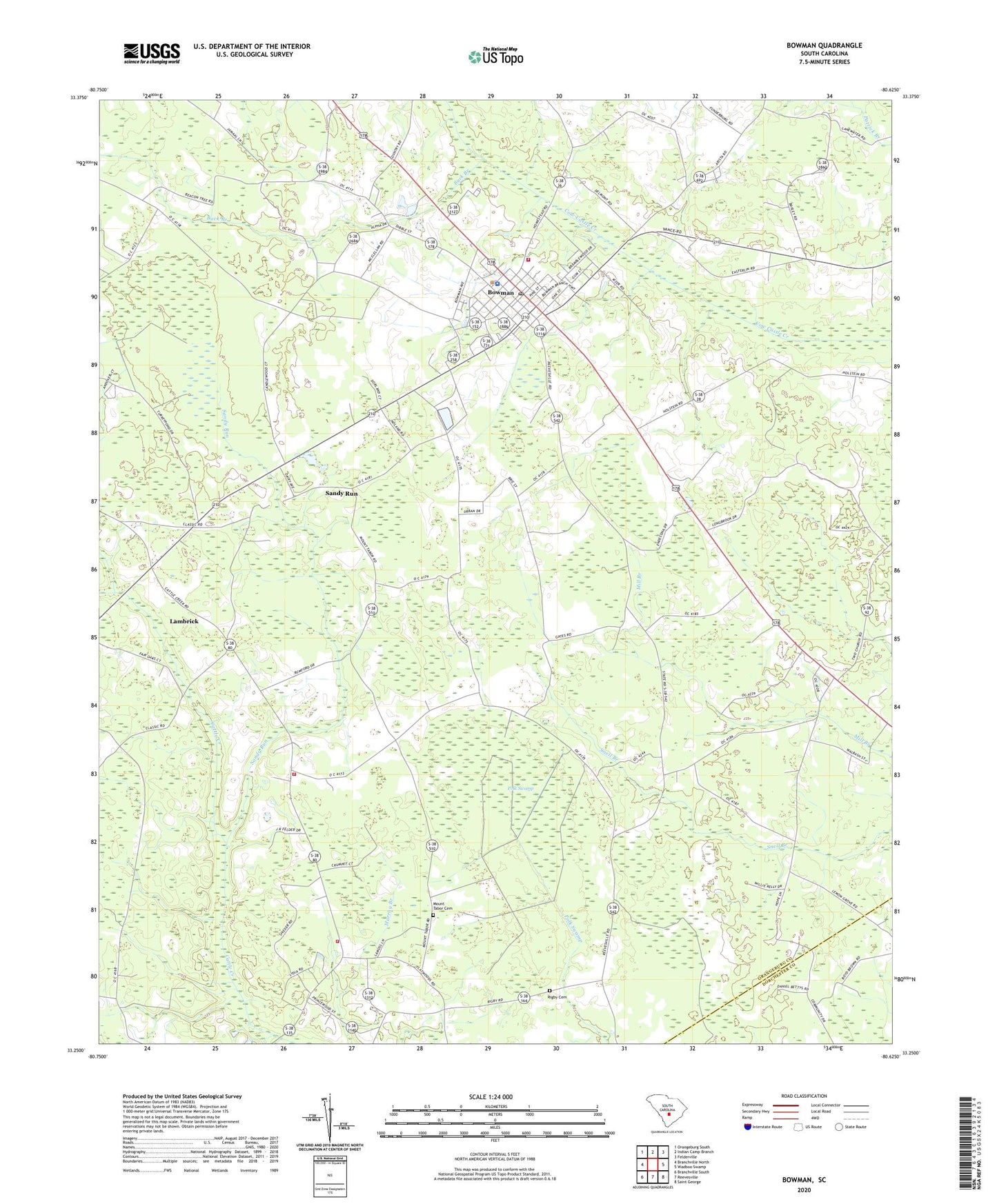 Bowman South Carolina US Topo Map Image