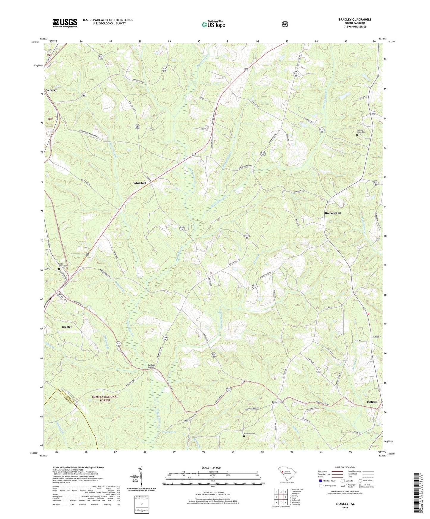 Bradley South Carolina US Topo Map Image
