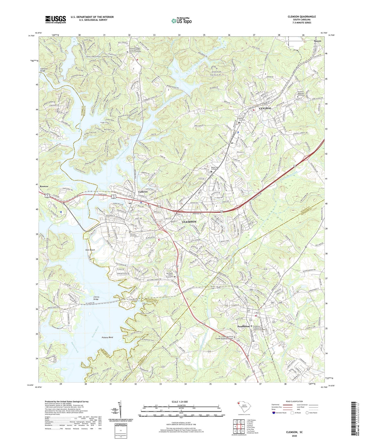Clemson South Carolina US Topo Map Image