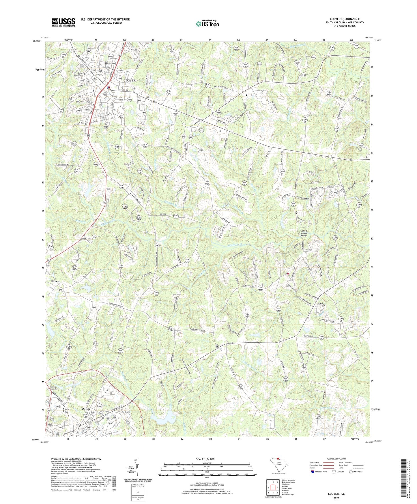 Clover South Carolina US Topo Map Image