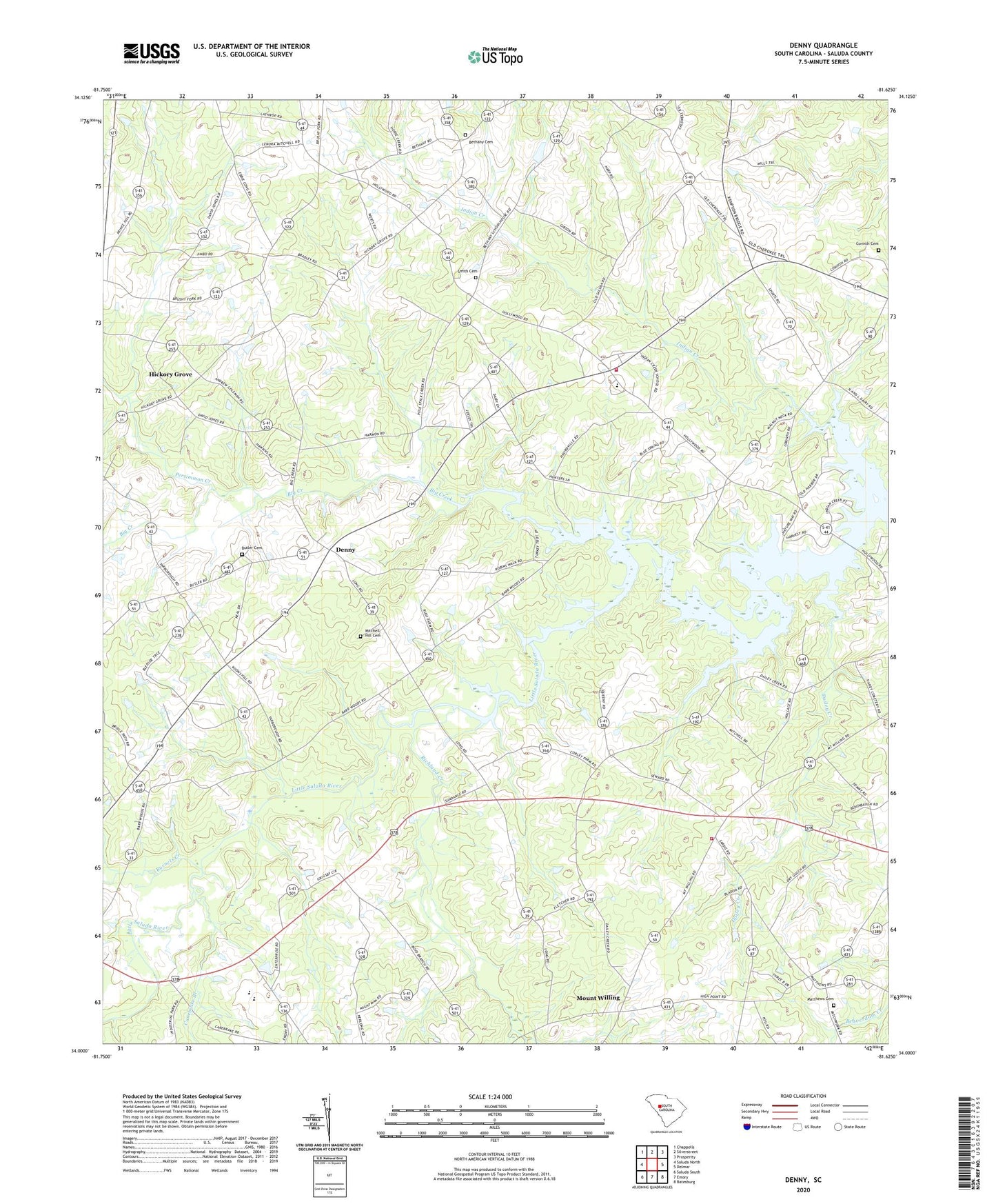 Denny South Carolina US Topo Map Image