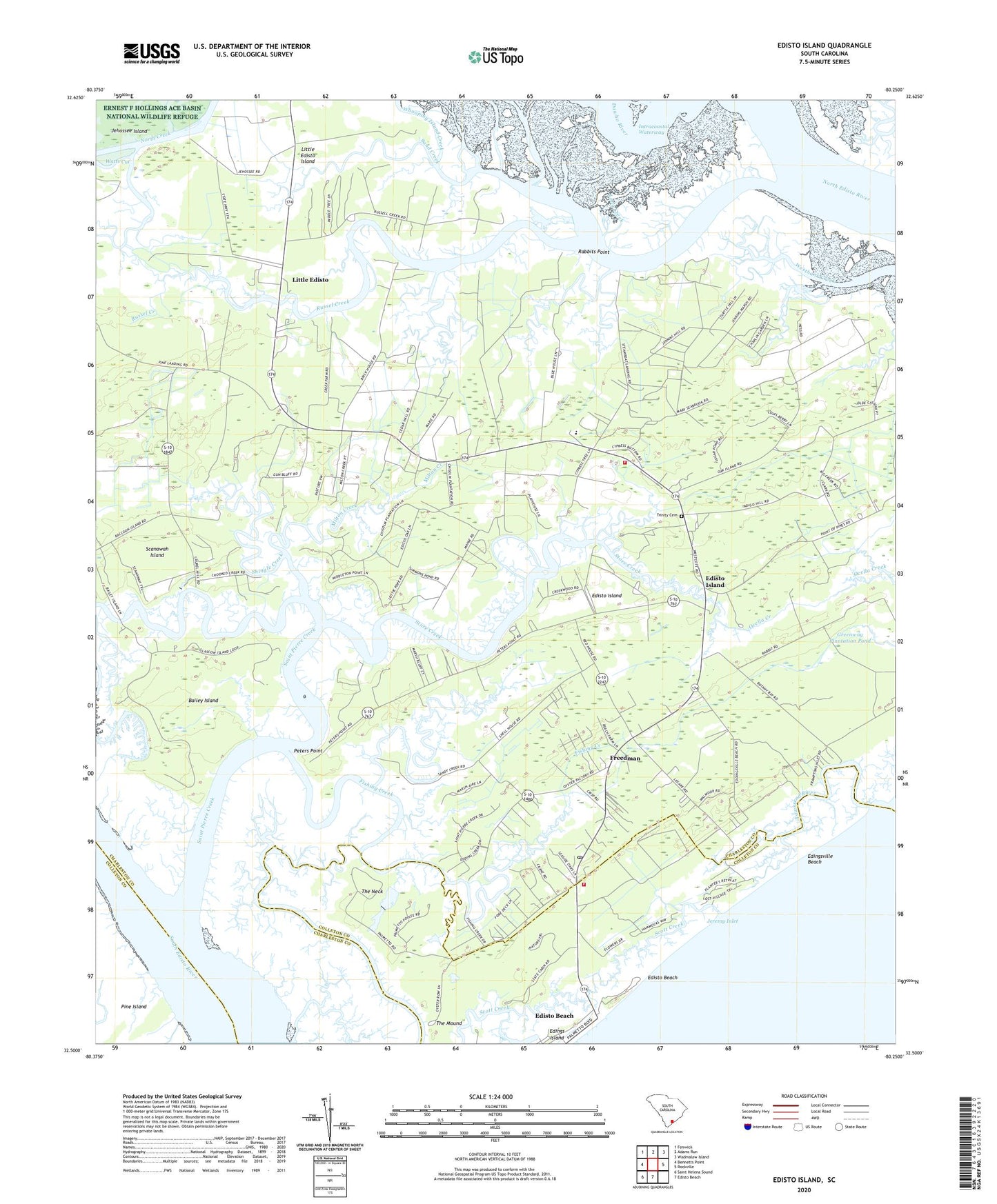 Edisto Island South Carolina US Topo Map Image
